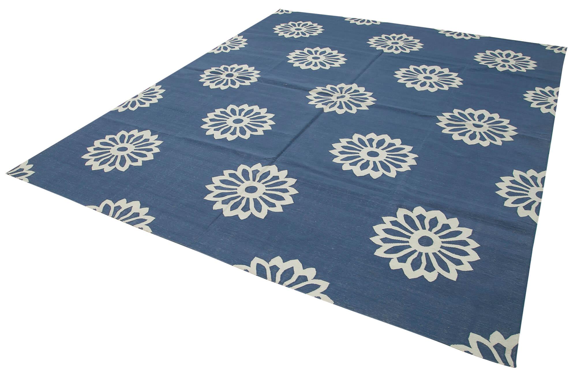 8 x 10 Blue Dhurrie Rug - 3122