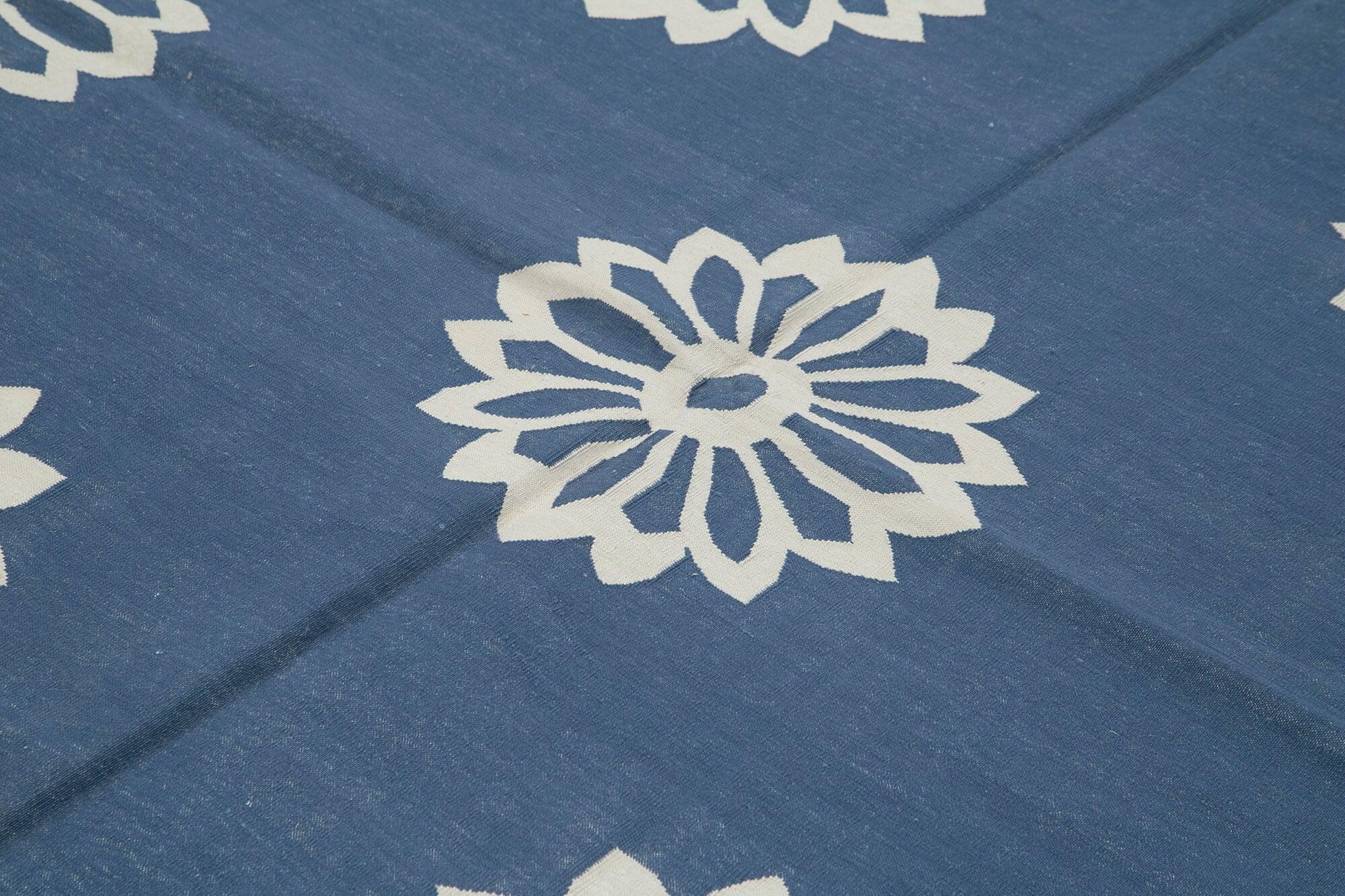 8 x 10 Blue Dhurrie Rug - 3122