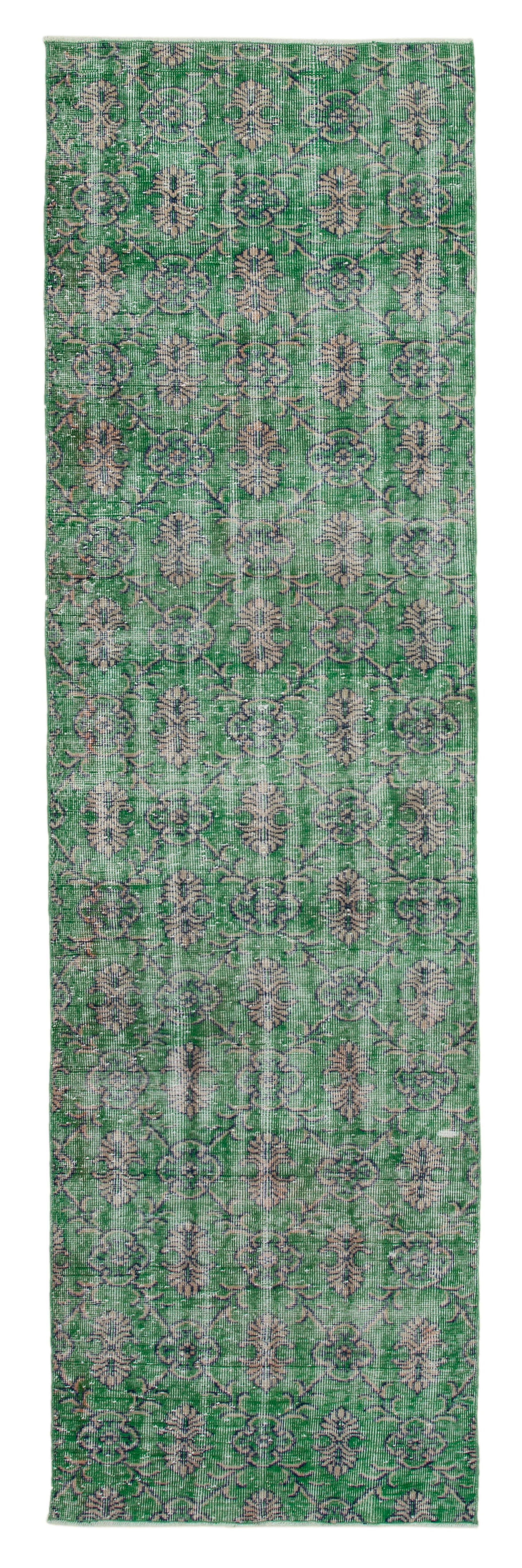 3 x 10 Green Overdyed Runner Rug - 3603