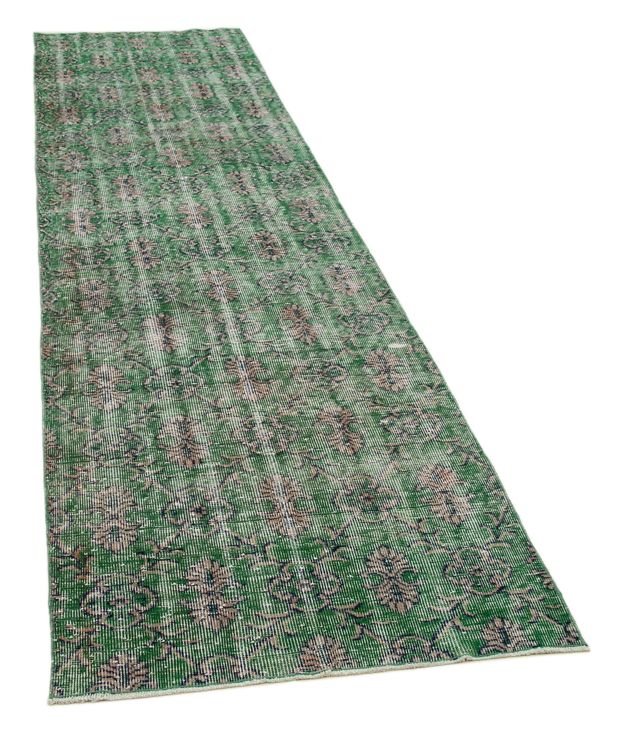 3 x 10 Green Overdyed Runner Rug - 3603