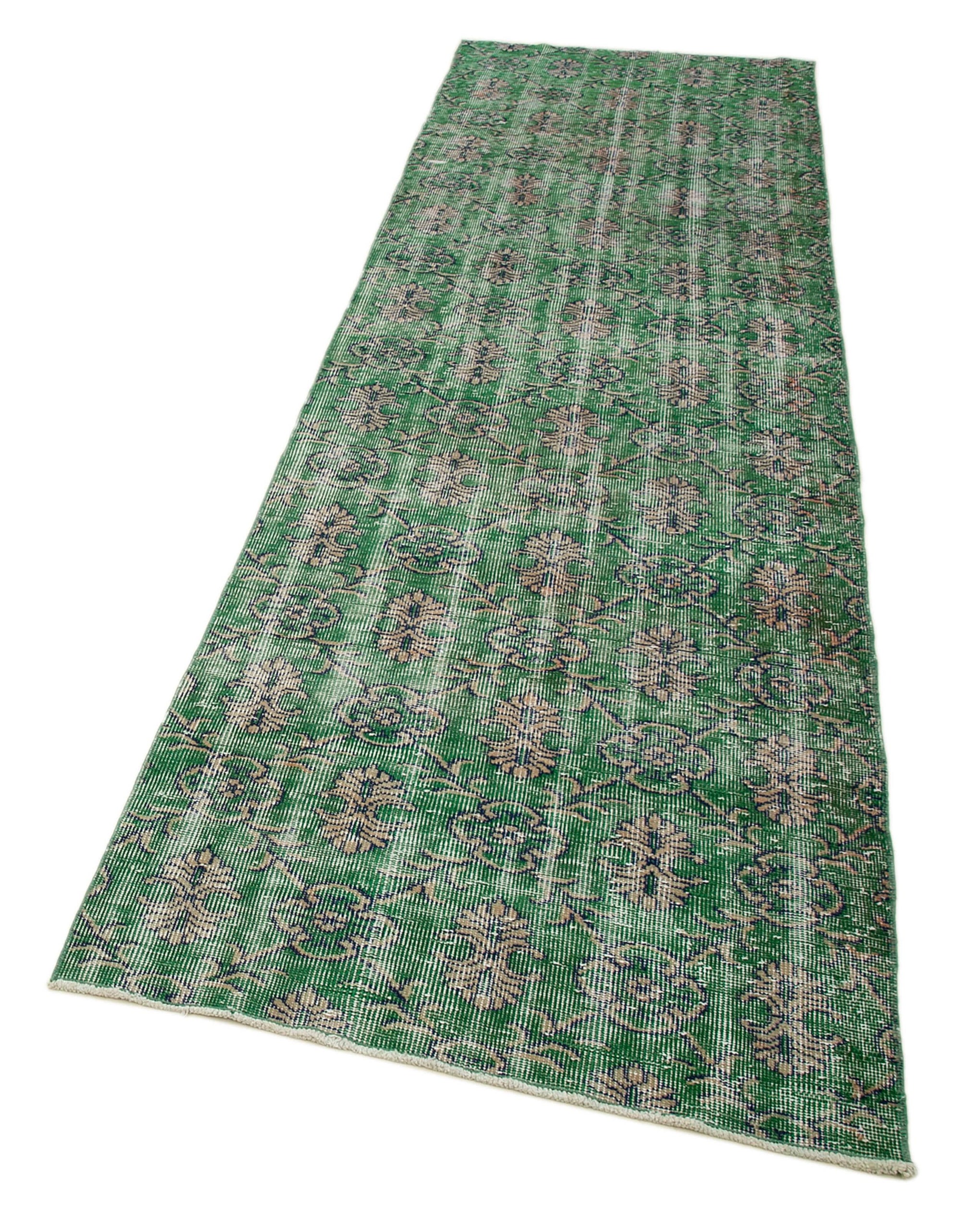 3 x 10 Green Overdyed Runner Rug - 3603