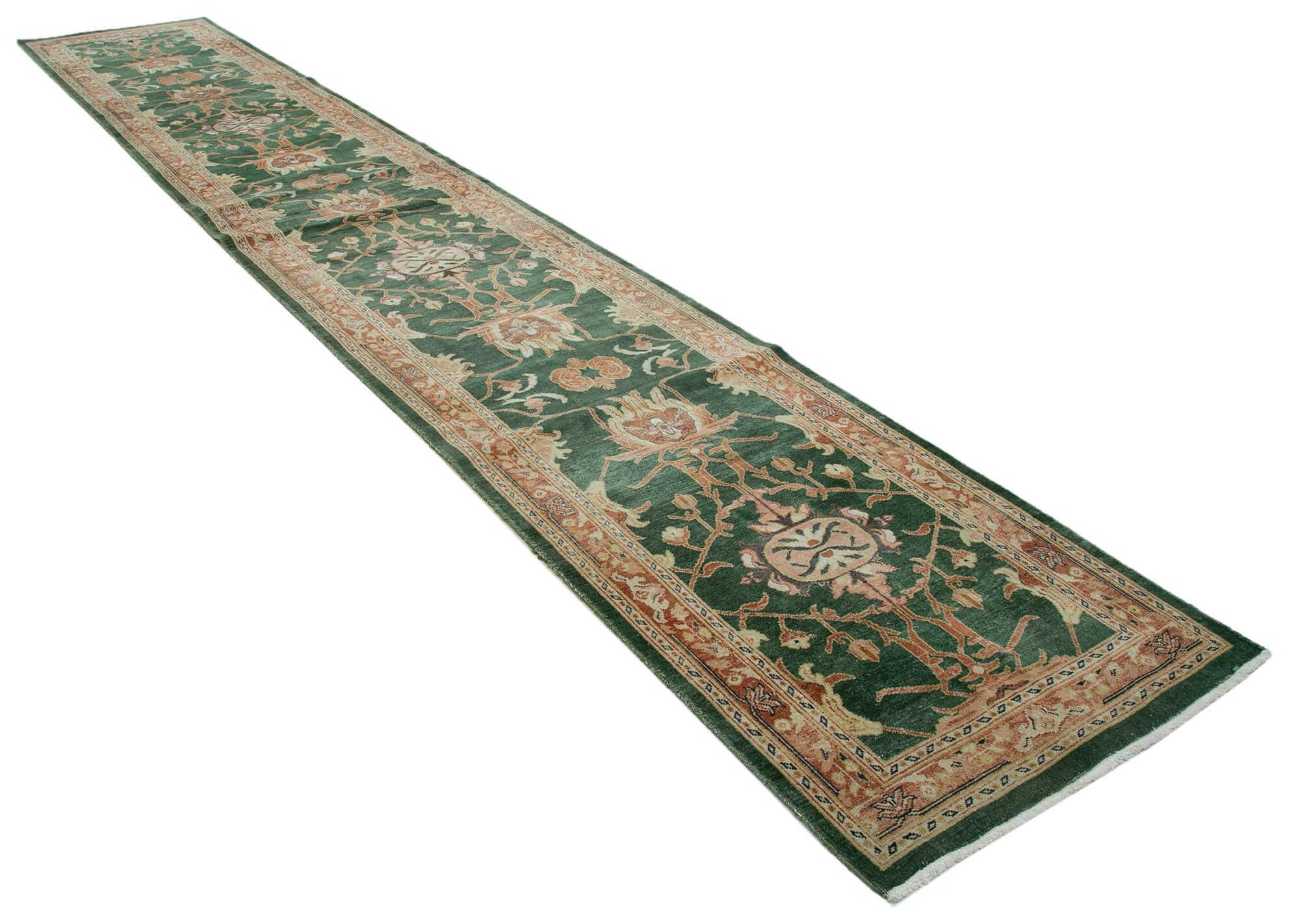 3 x 18 Green Oushak Runner Rug - 3627