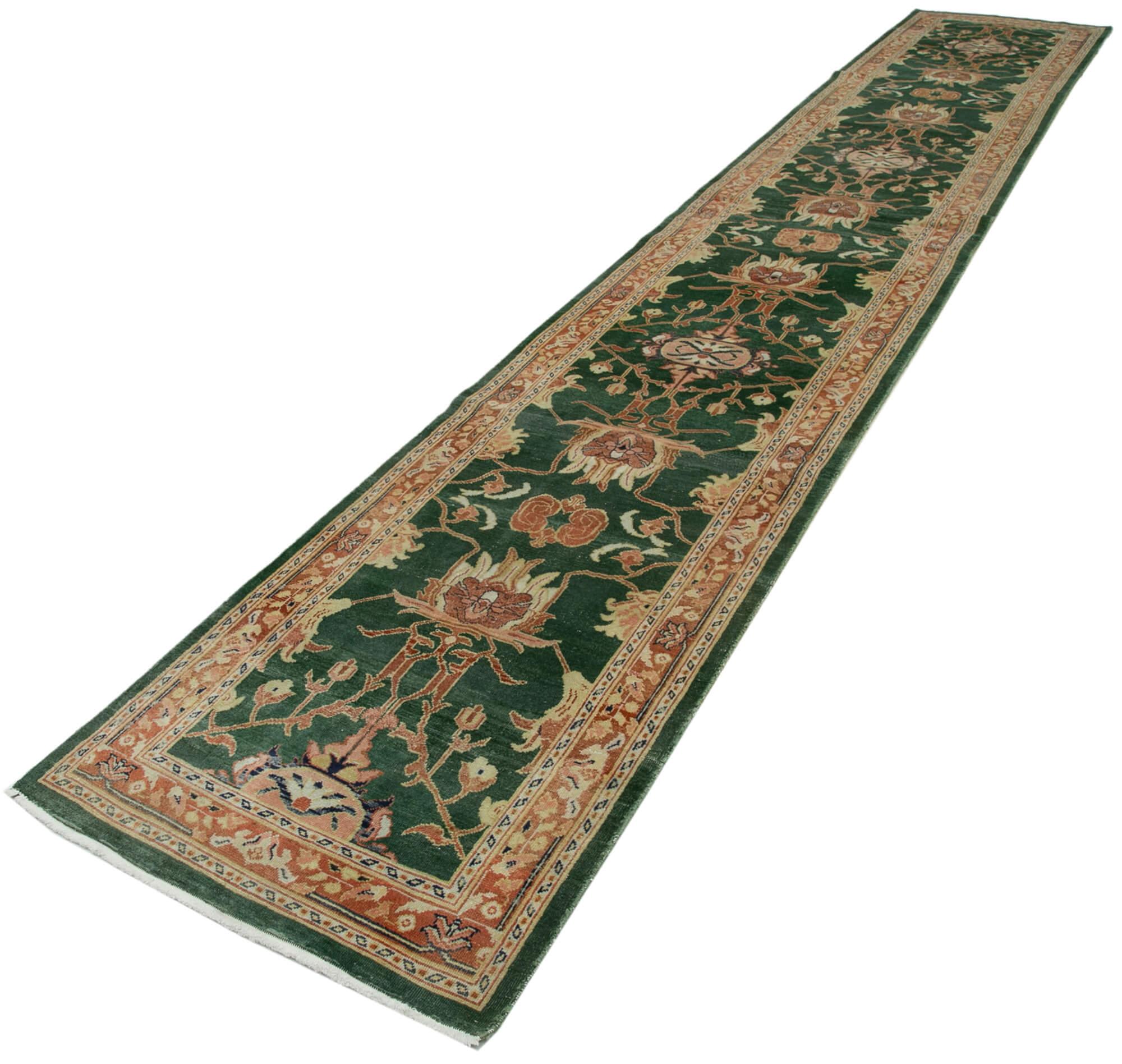 3 x 18 Green Oushak Runner Rug - 3627