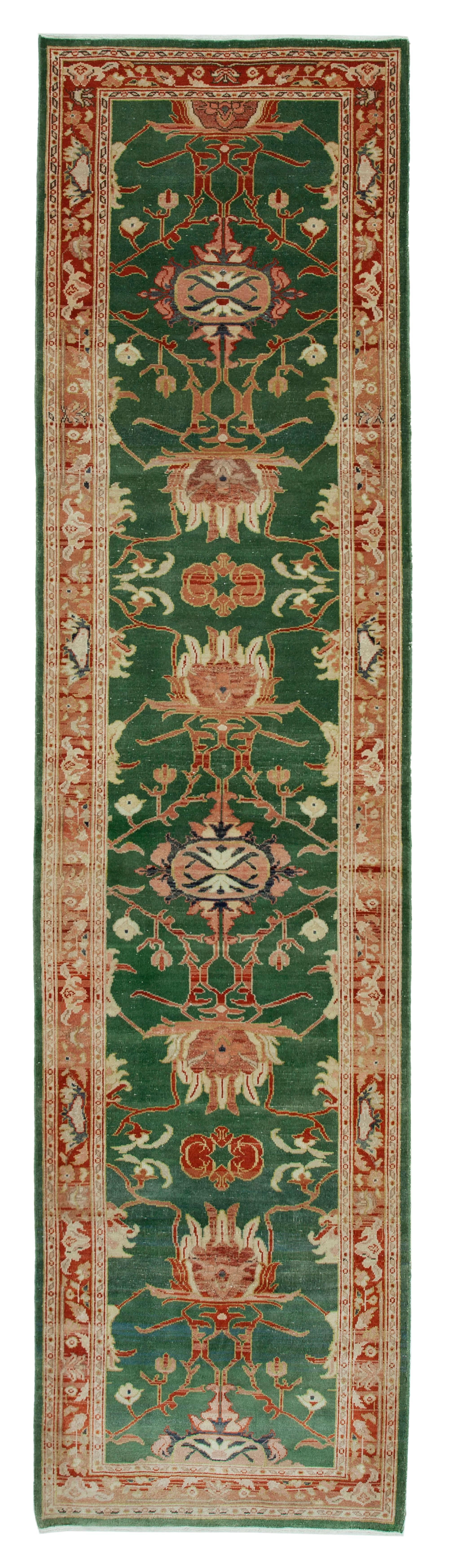 3 x 12 Green Oushak Runner Rug - 3640