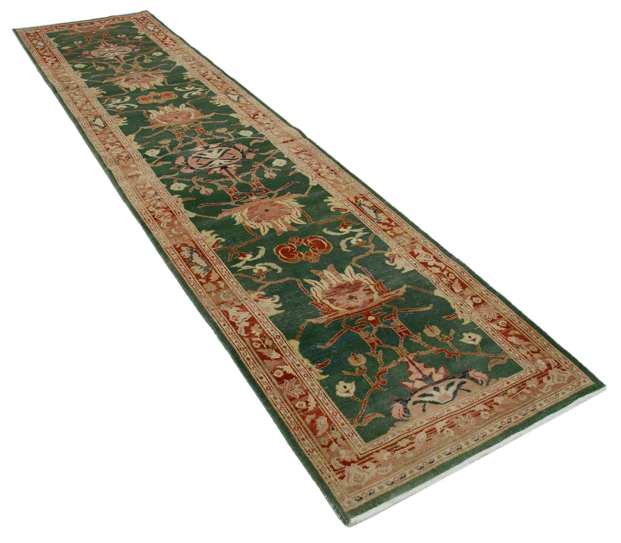 3 x 12 Green Oushak Runner Rug - 3640