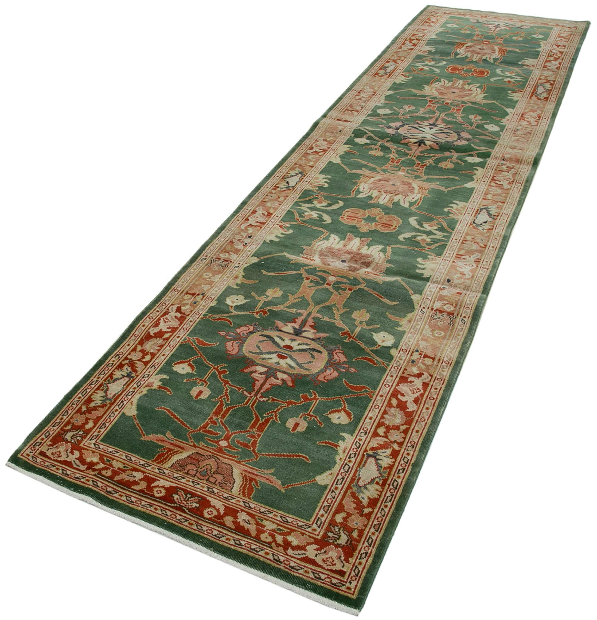 3 x 12 Green Oushak Runner Rug - 3640