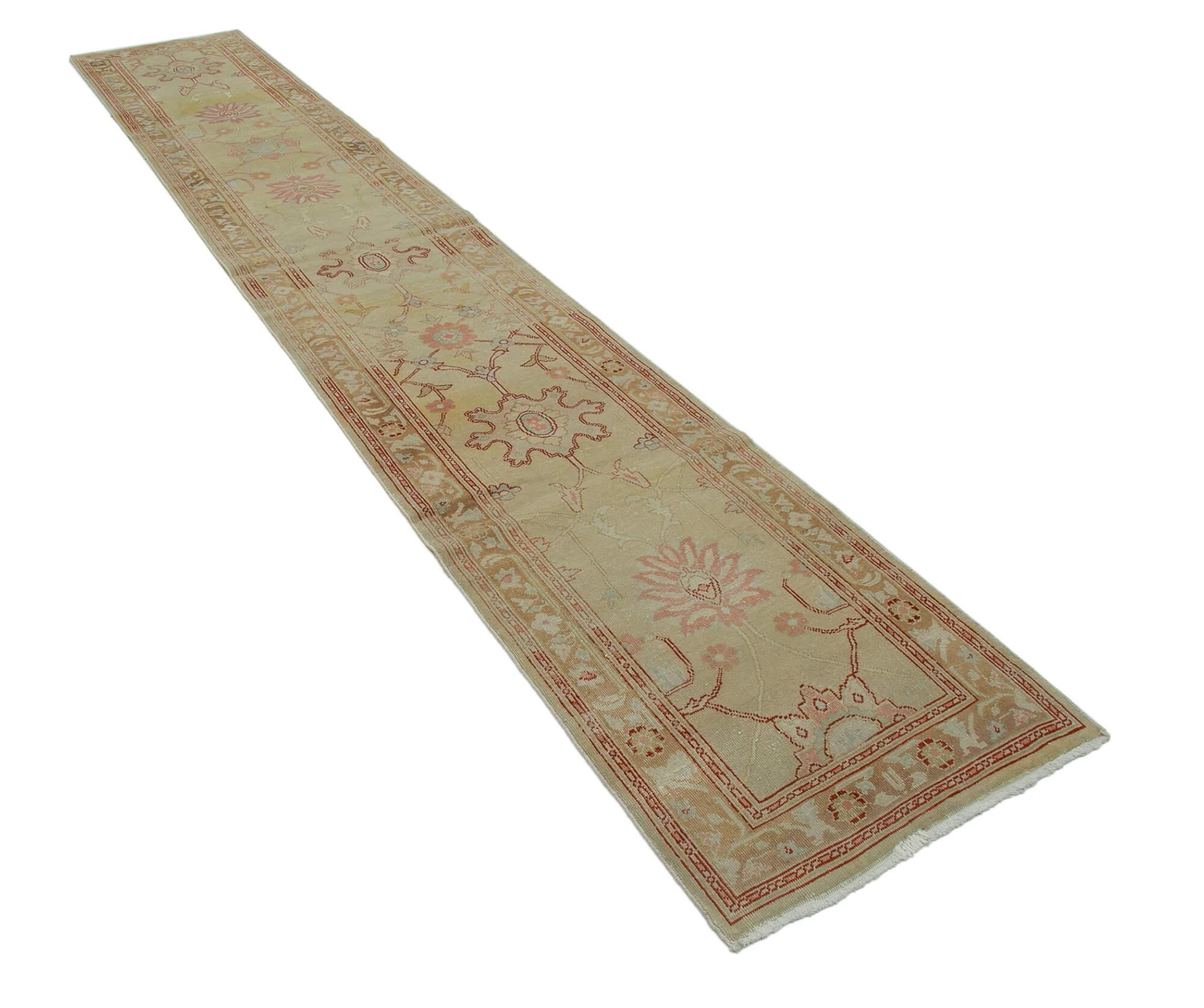 2 x 14 Beige Oushak Runner Rug - 3644