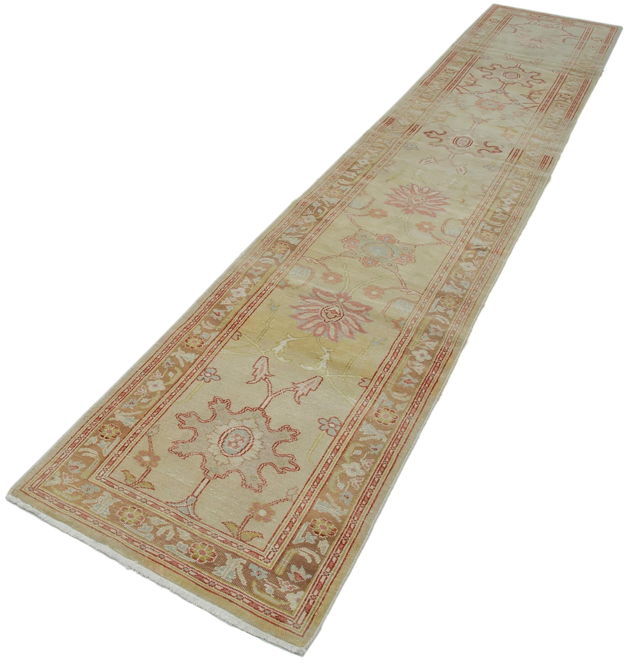 2 x 14 Beige Oushak Runner Rug - 3644