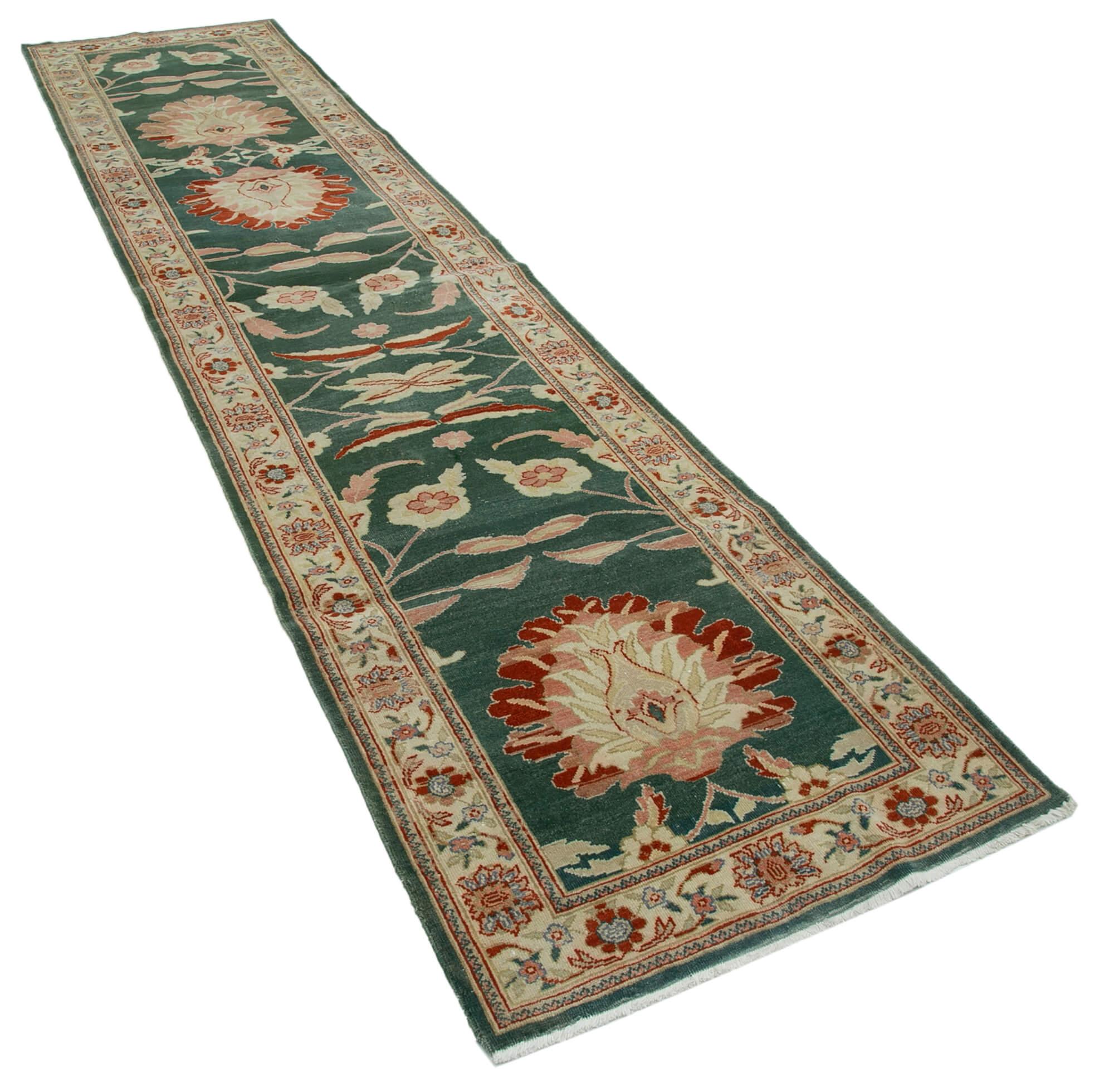 3 x 12 Green Oushak Runner Rug - 3650