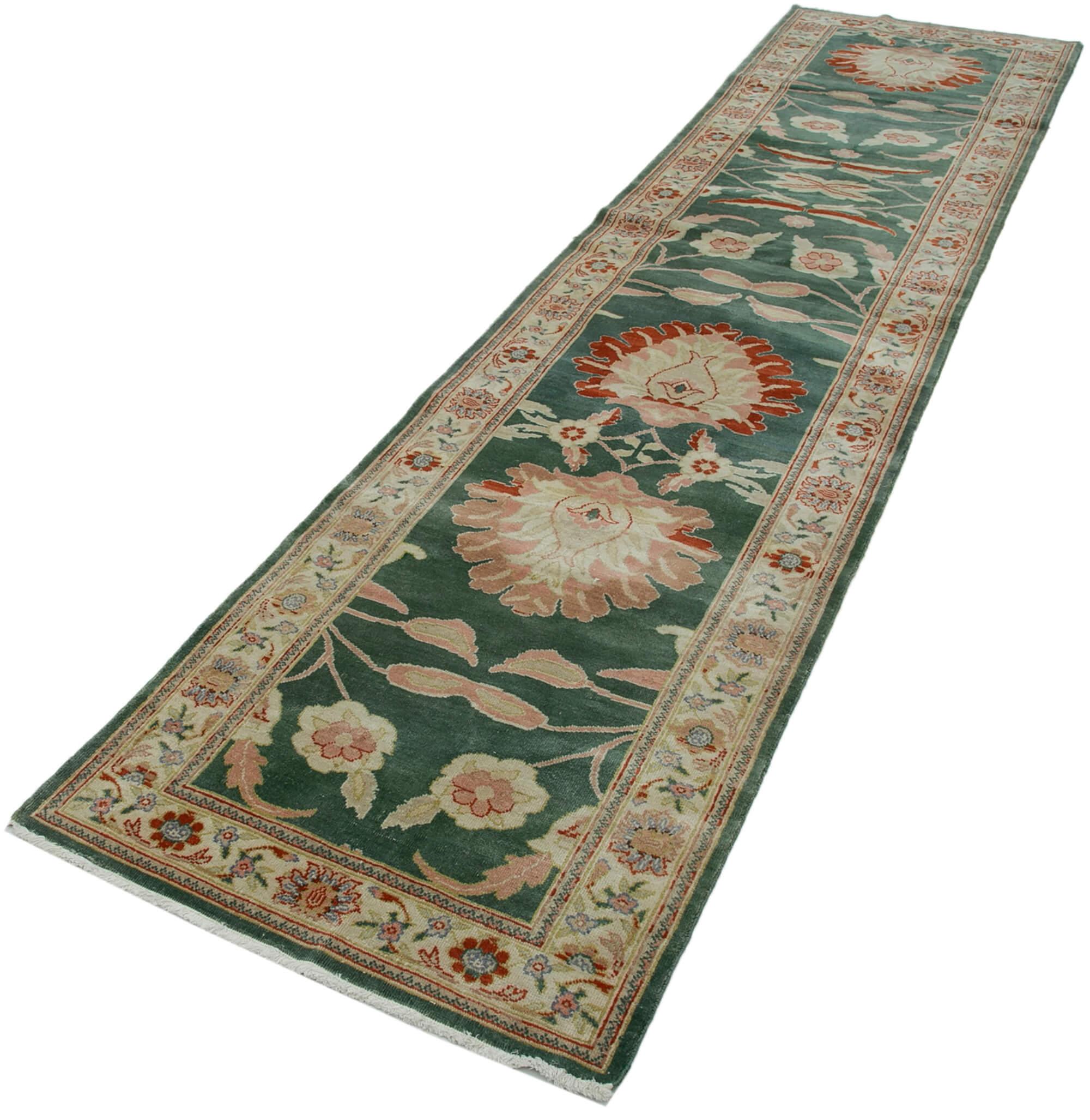 3 x 12 Green Oushak Runner Rug - 3650