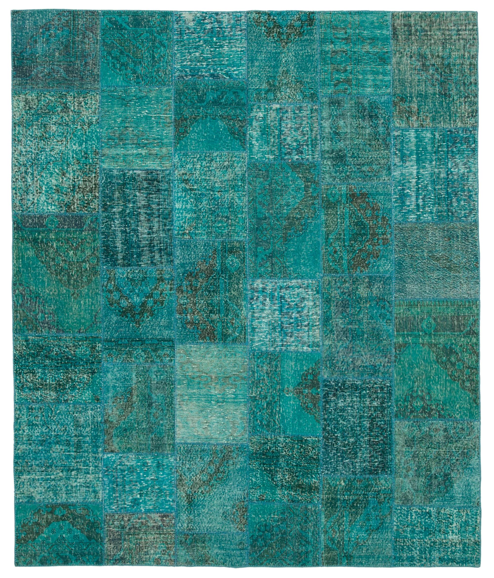 8 x 10 Turquoise Patchwork Rug - 3788