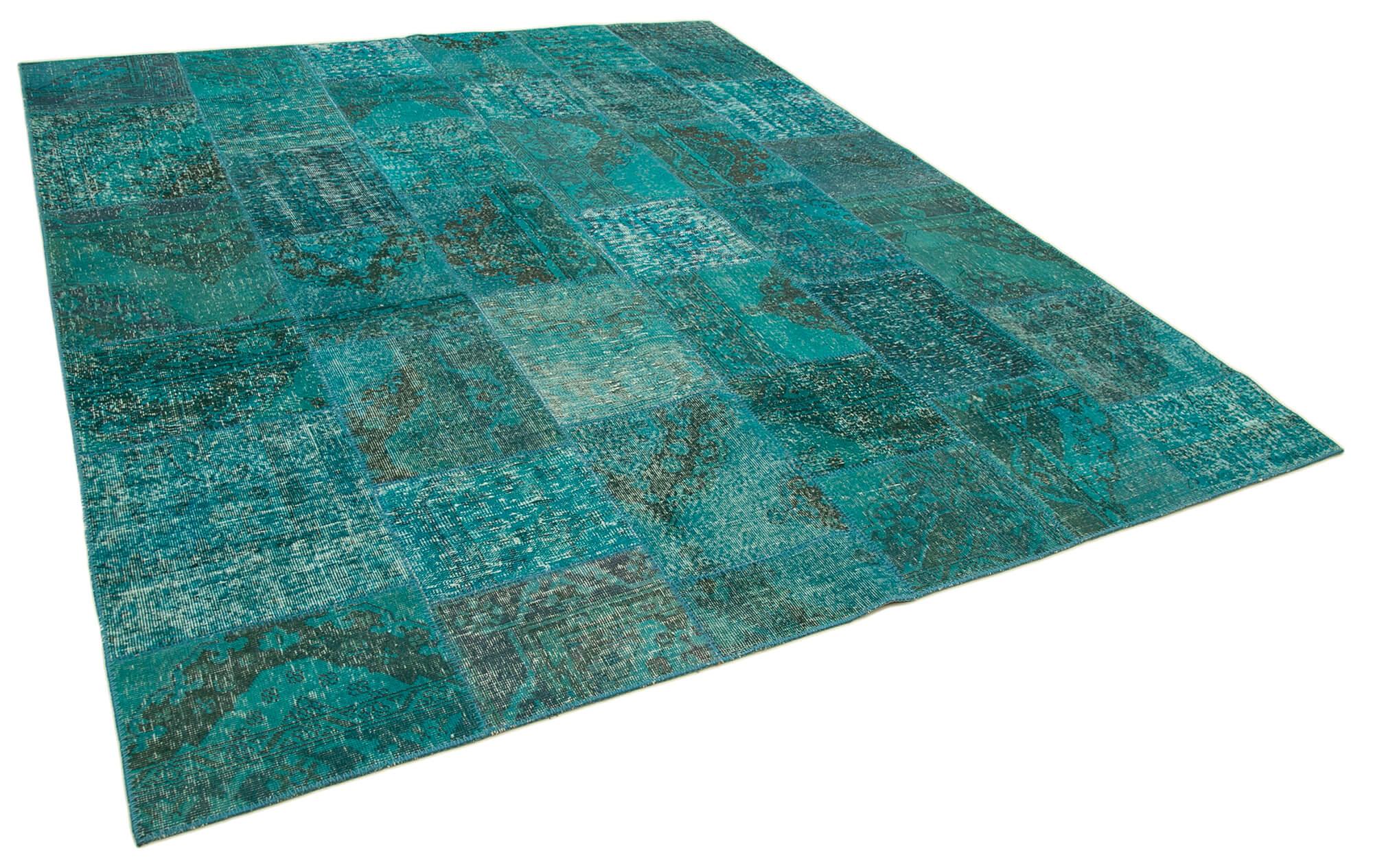 8 x 10 Turquoise Patchwork Rug - 3788