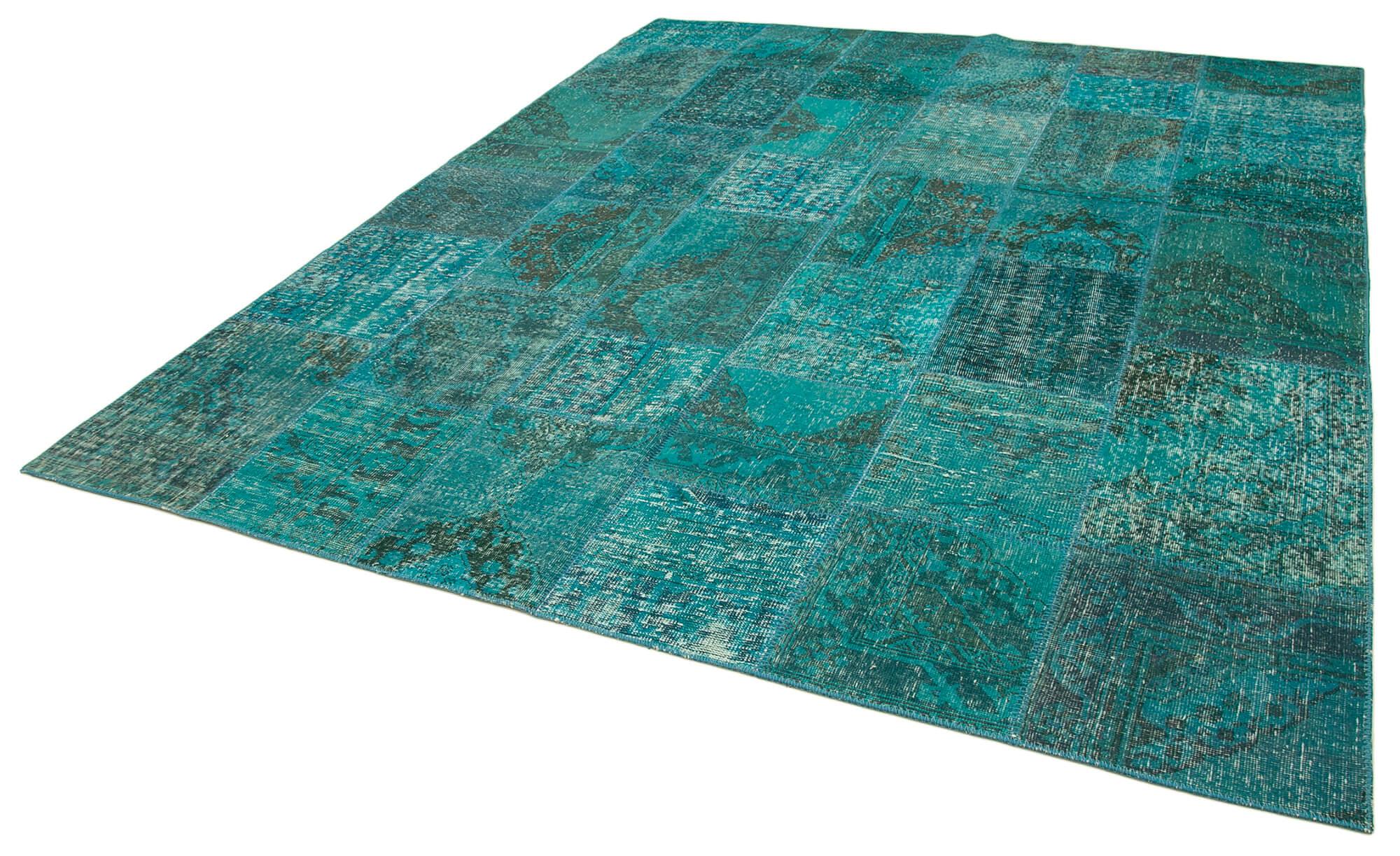 8 x 10 Turquoise Patchwork Rug - 3788