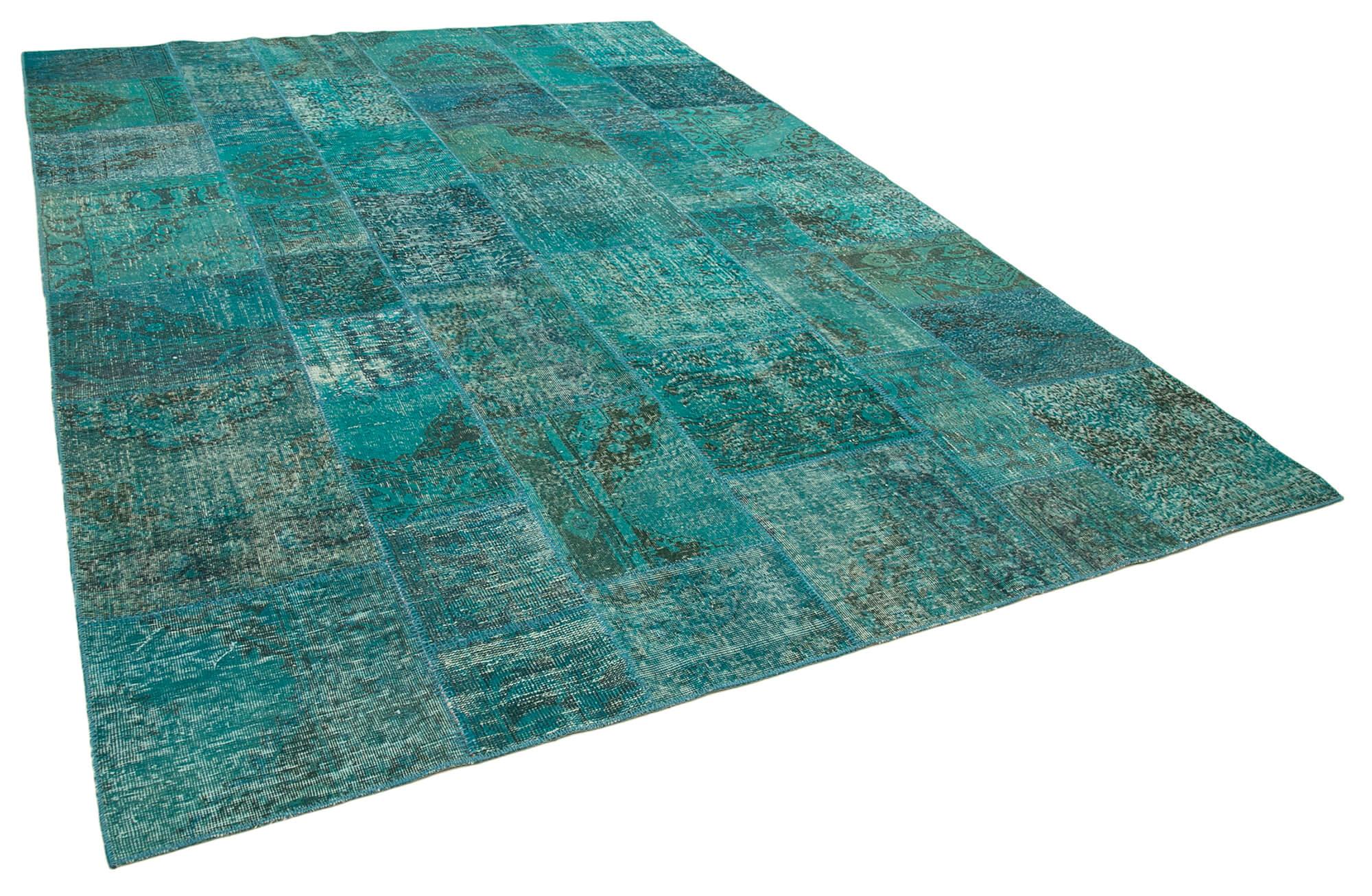 8 x 11 Turquoise Patchwork Rug- 3797