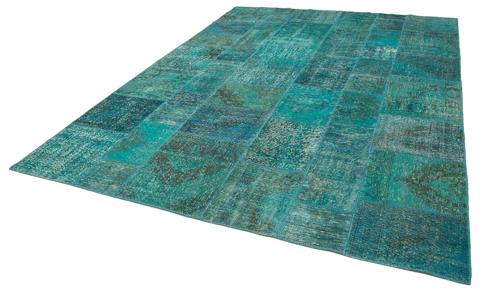 8 x 11 Turquoise Patchwork Rug- 3797