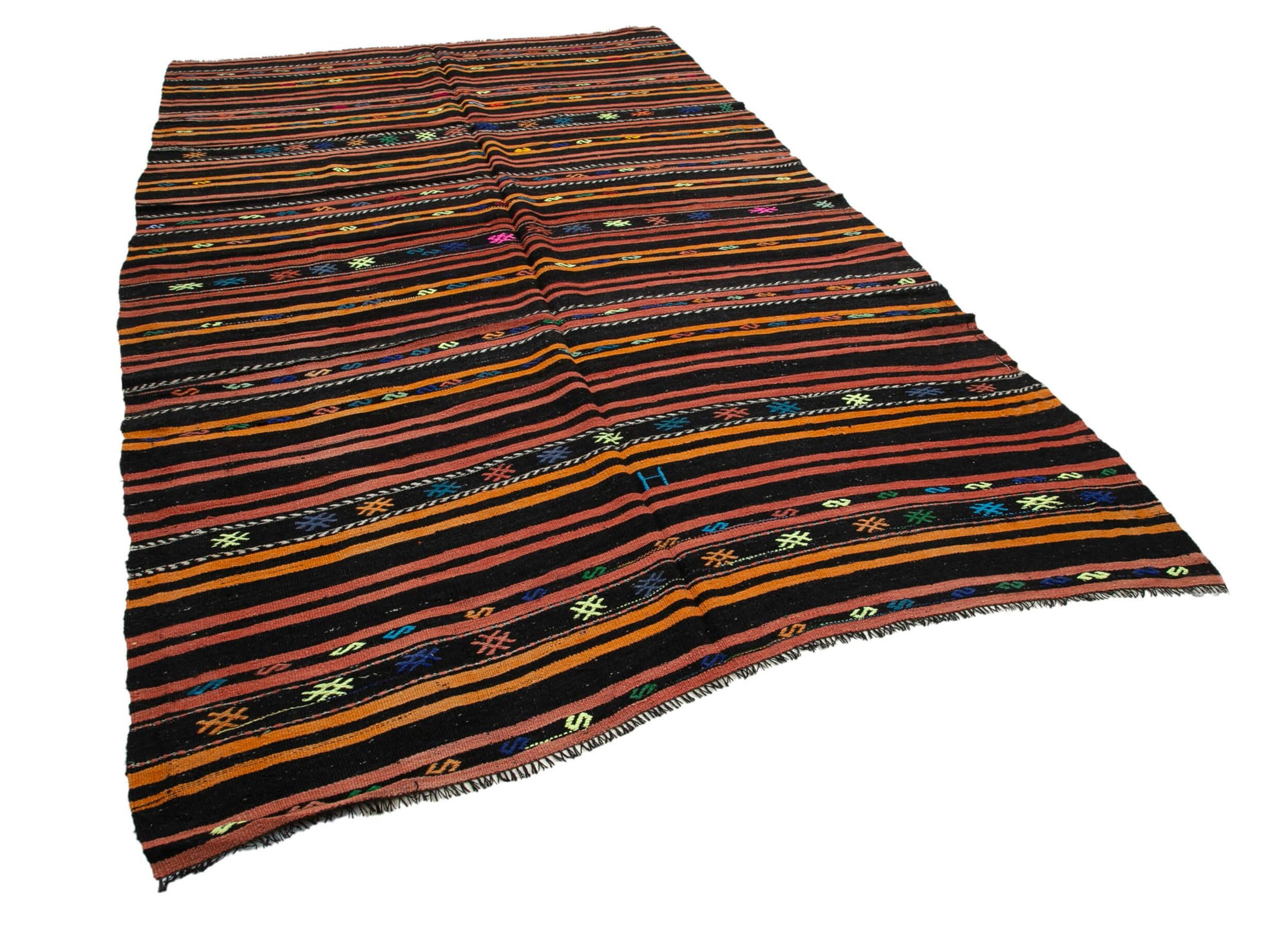 6 x 11 Black Vintage Turkish Kilim Rug - 3806