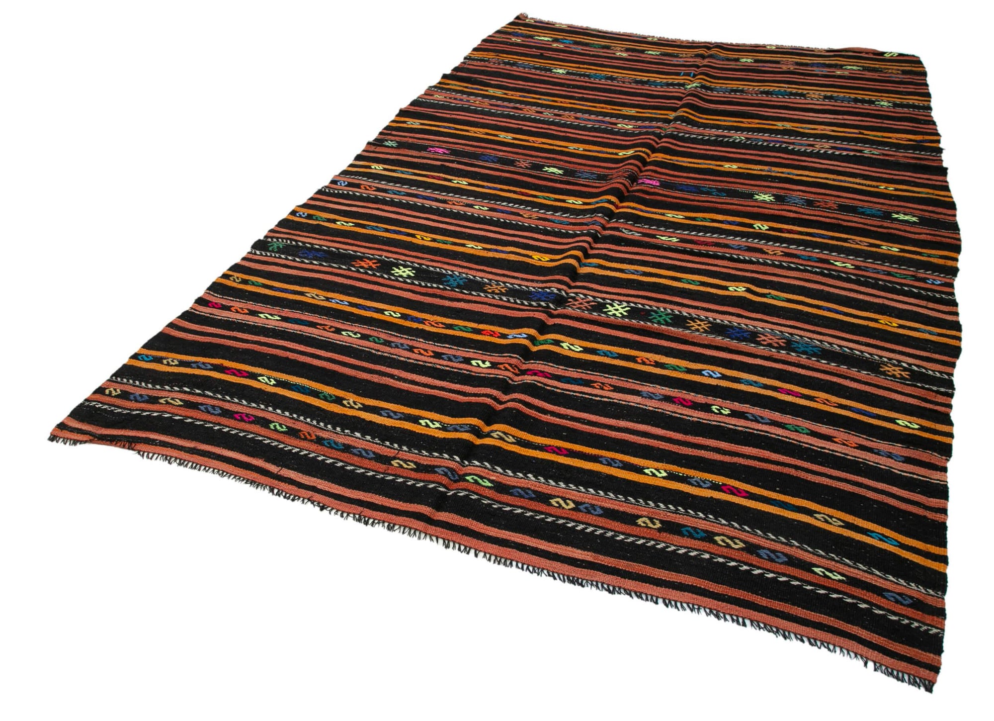 6 x 11 Black Vintage Turkish Kilim Rug - 3806