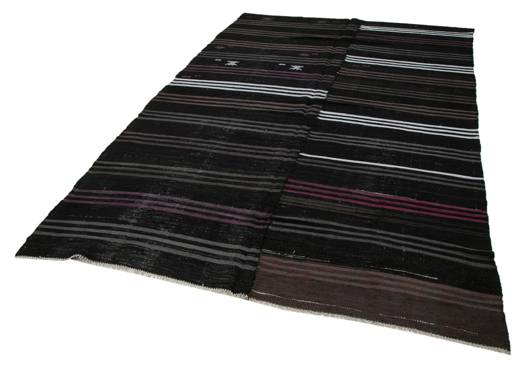 7 x 11 Black Vintage Turkish Kilim Rug - 3876