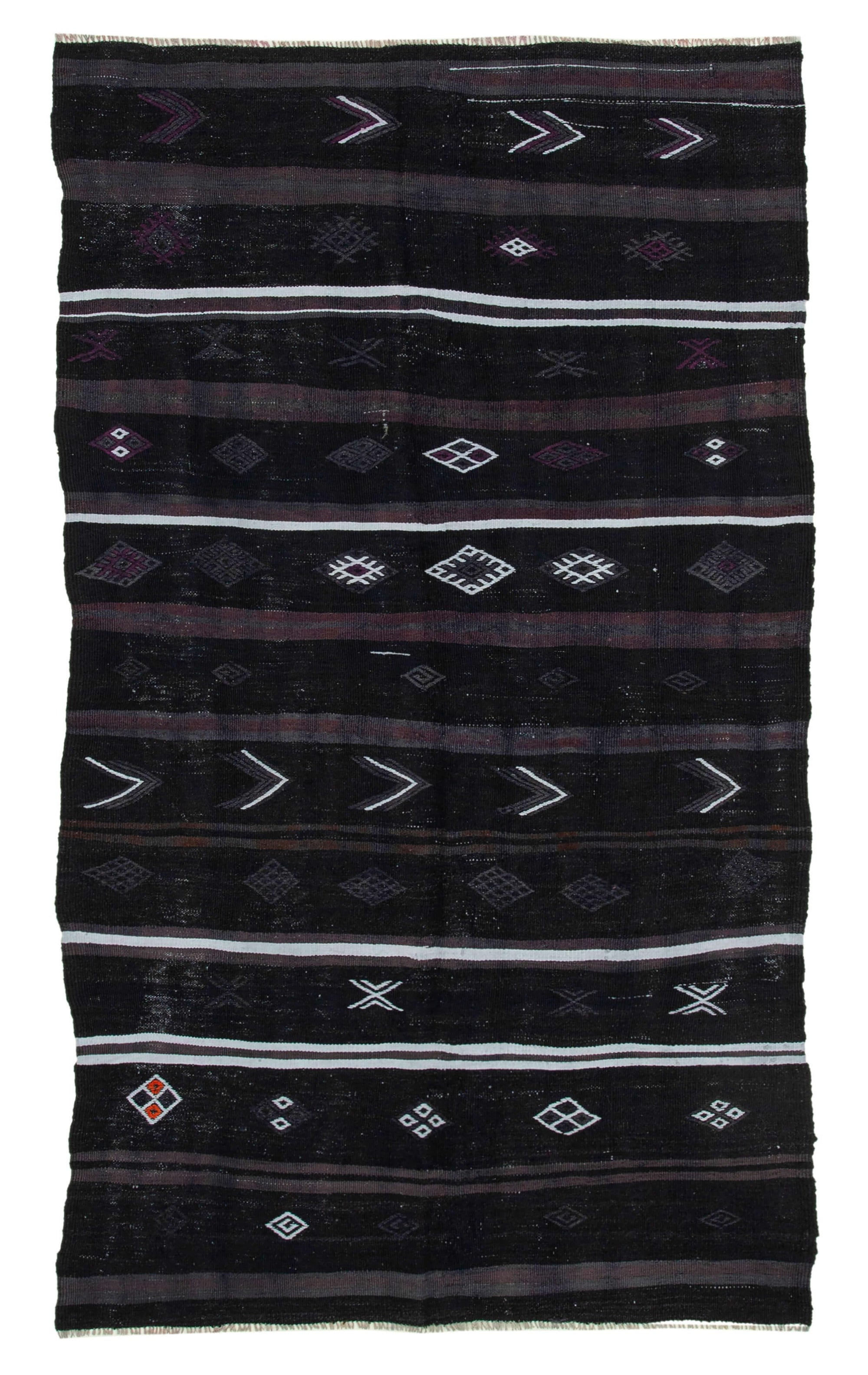 5 x 8 Black Vintage Turkish Kilim Rug - 3874