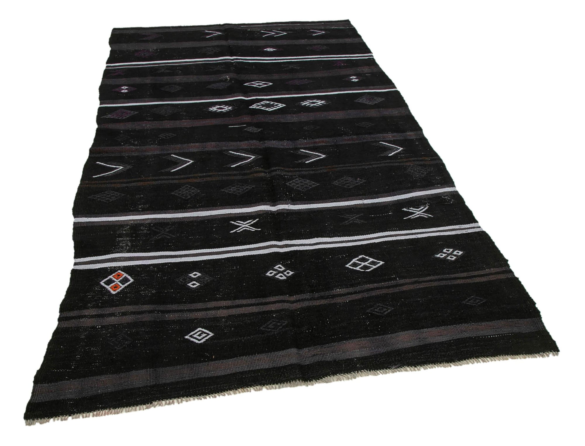 5 x 8 Black Vintage Turkish Kilim Rug - 3874