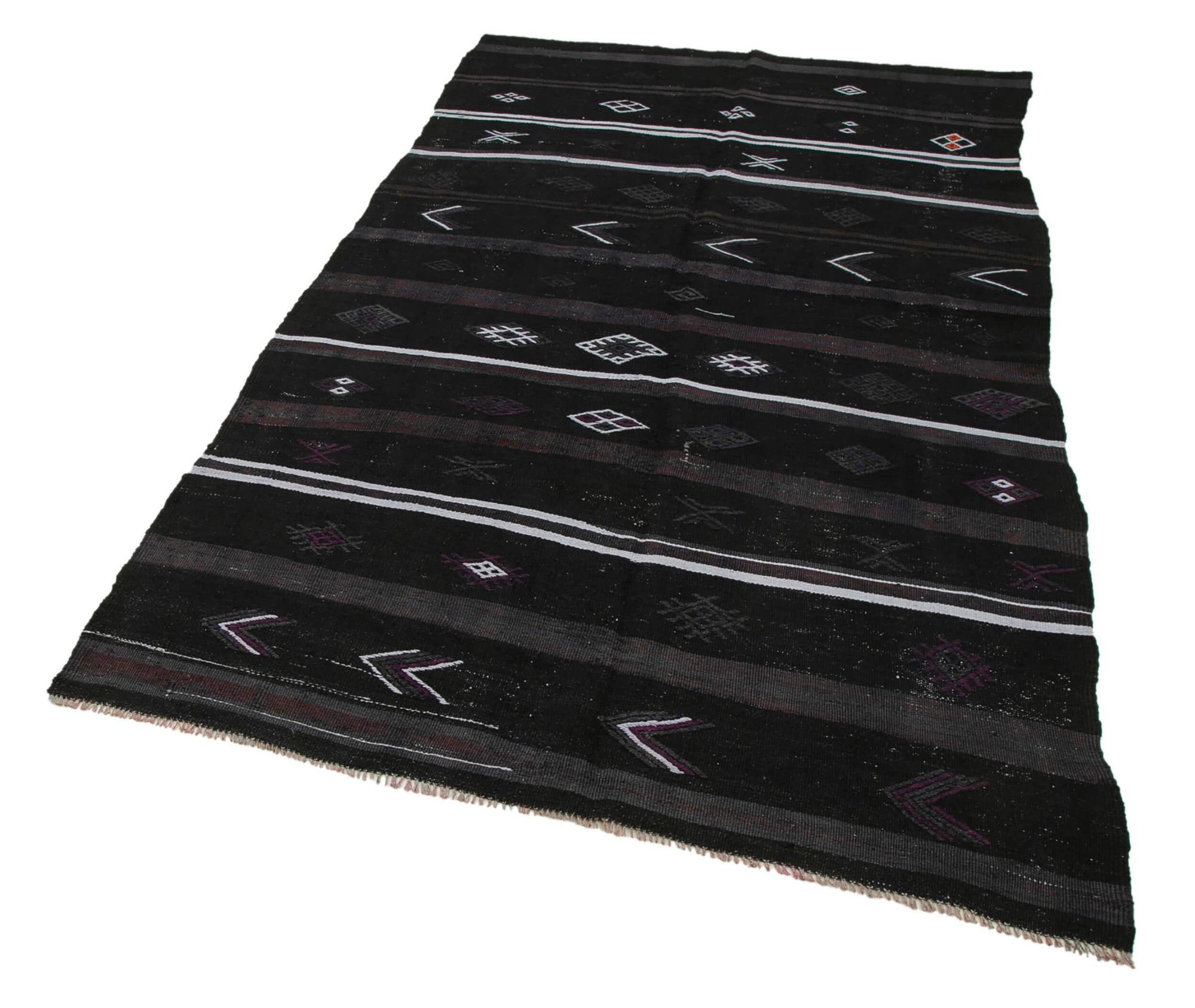 5 x 8 Black Vintage Turkish Kilim Rug - 3874