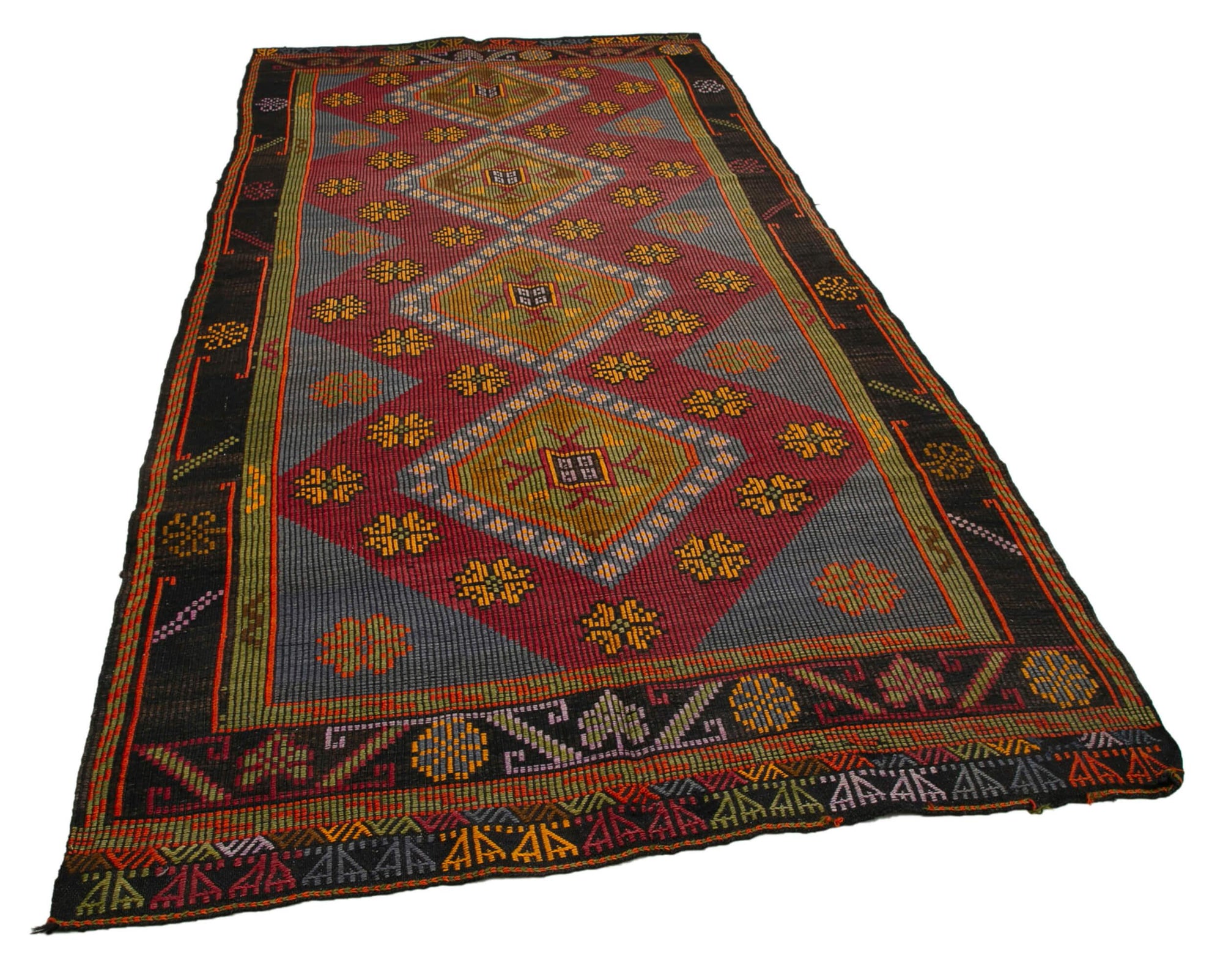 5 x 11 Brown Vintage Turkish Kilim Rug - 3895