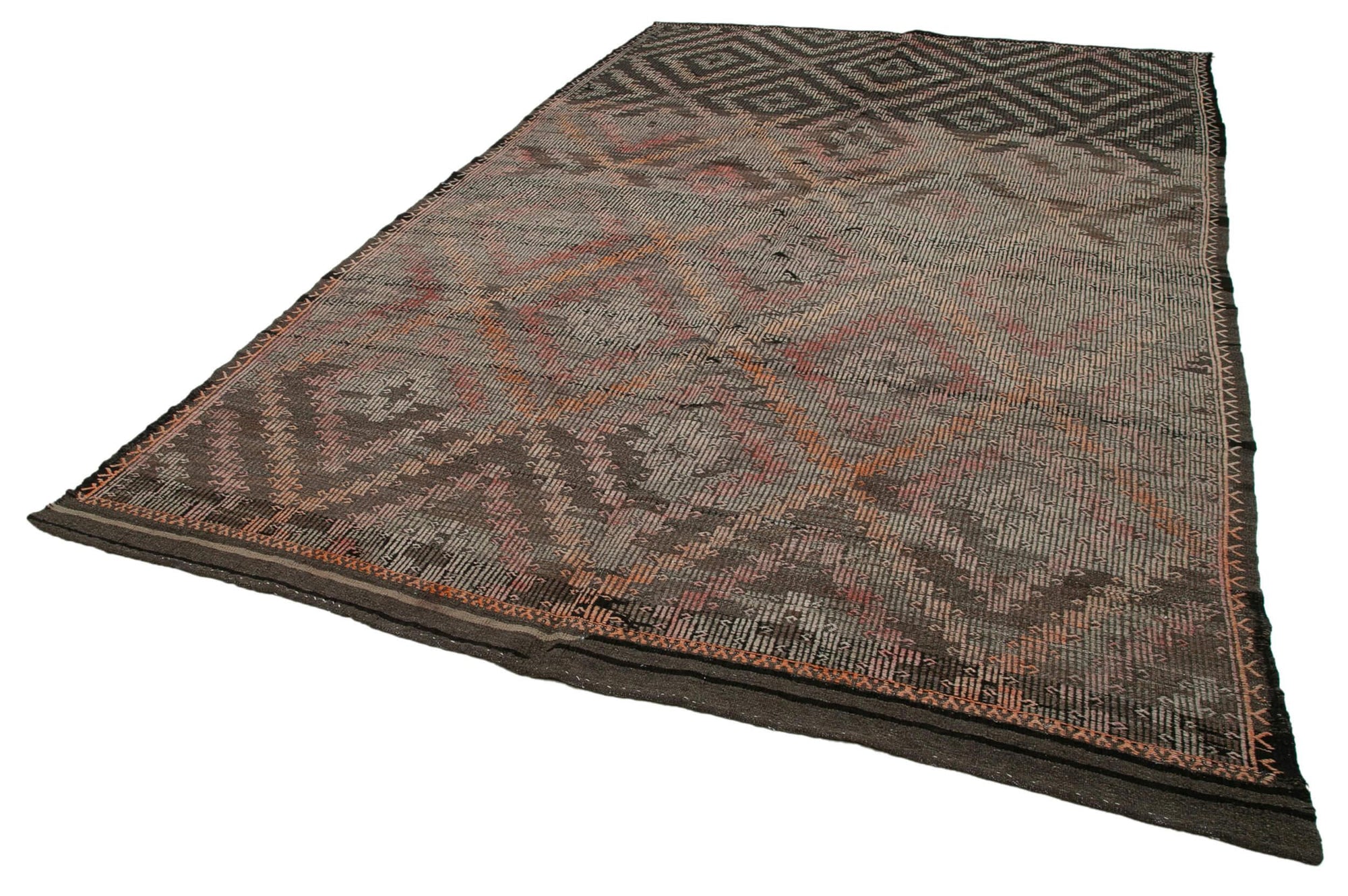 8 x 12 Brown Vintage Turkish Kilim Rug - 3906