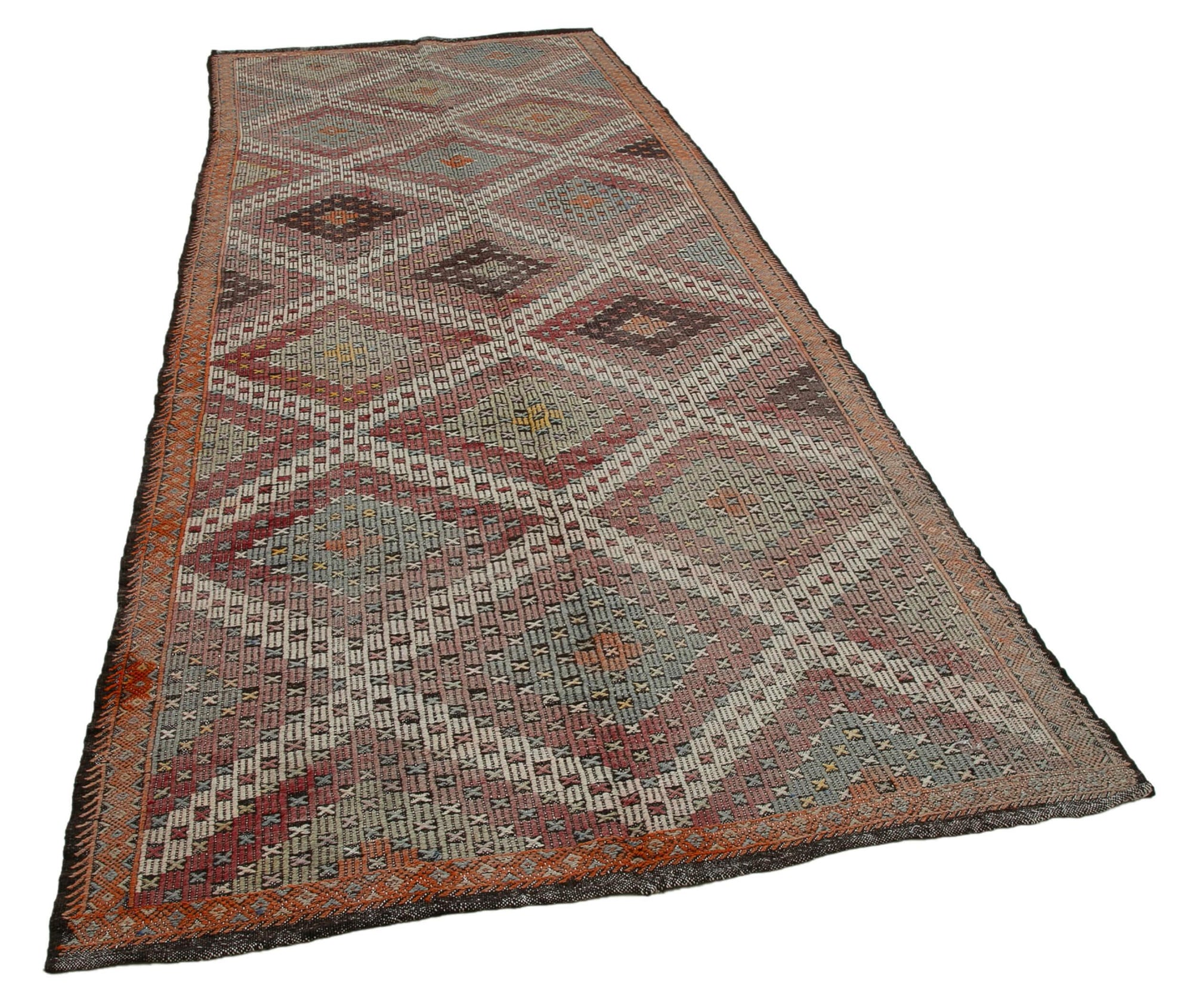 5 x 12 Beige Vintage Turkish Kilim Rug - 3909