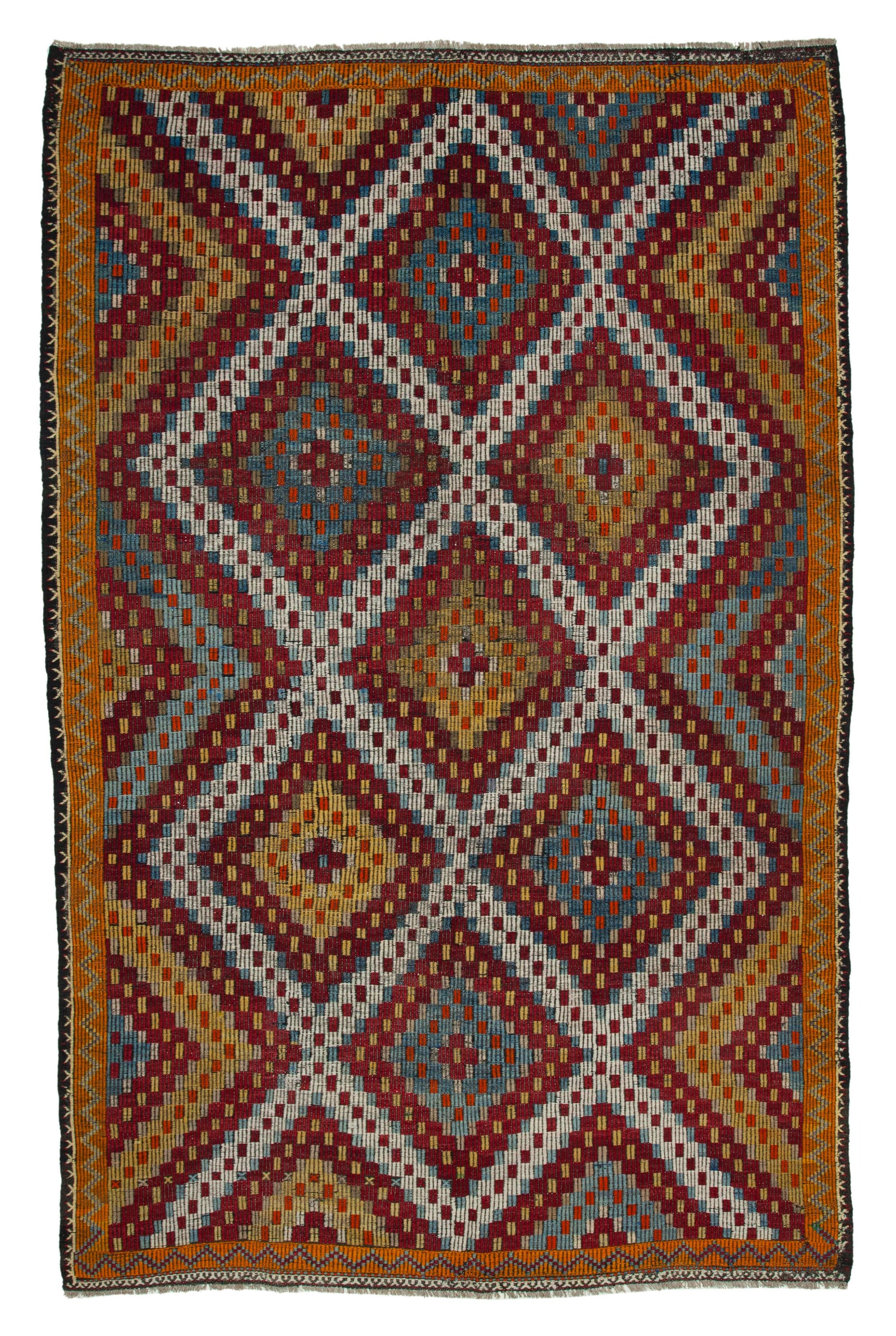 7 x 10 Orange Vintage Turkish Kilim Rug - 3931