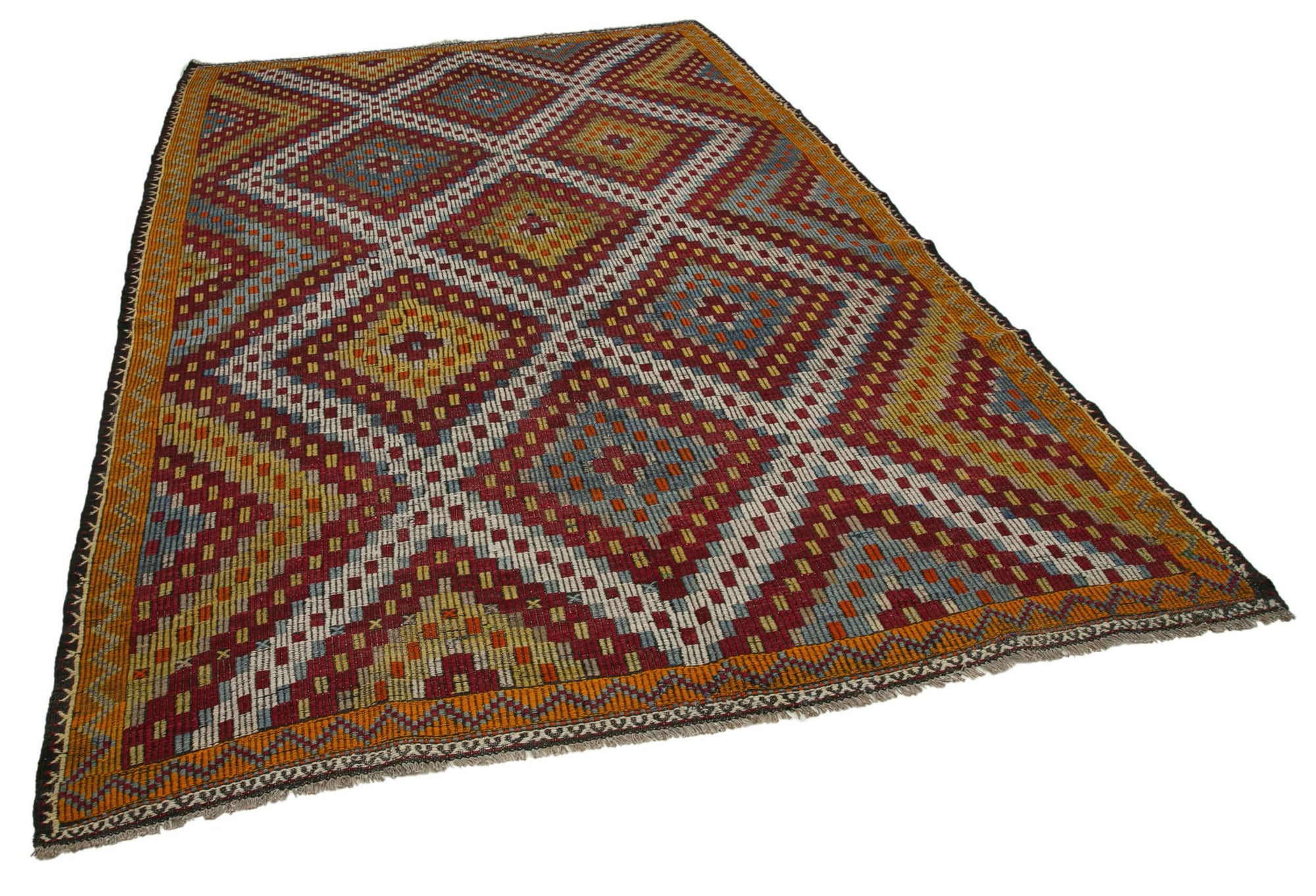 7 x 10 Orange Vintage Turkish Kilim Rug - 3931