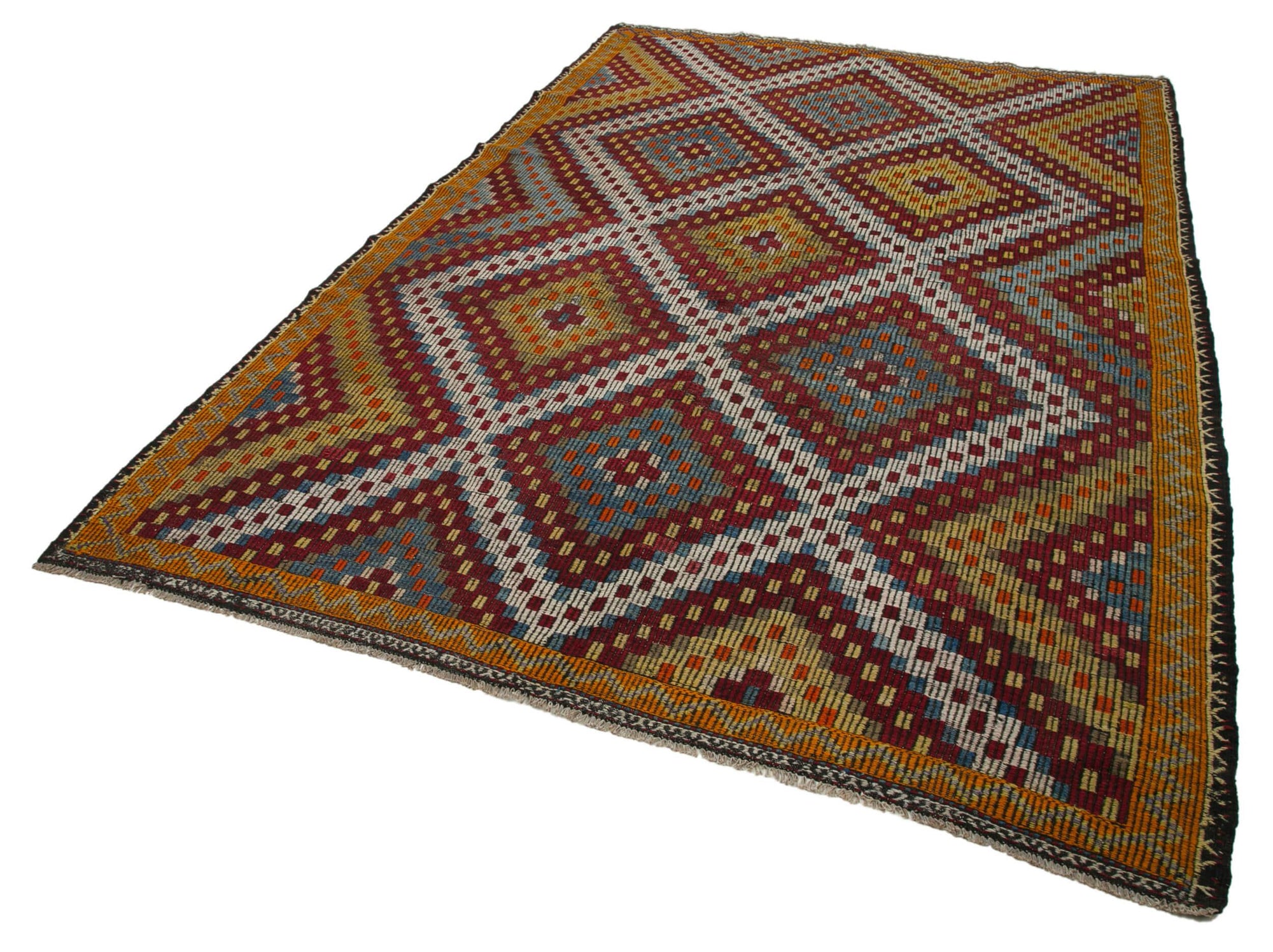 7 x 10 Orange Vintage Turkish Kilim Rug - 3931