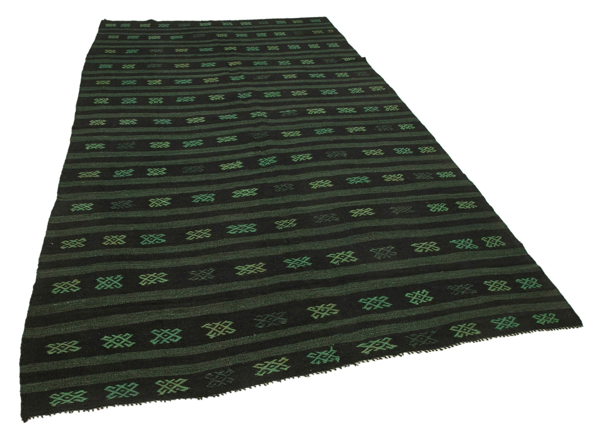 6 x 10 Green Vintage Turkish Kilim Rug - 3964