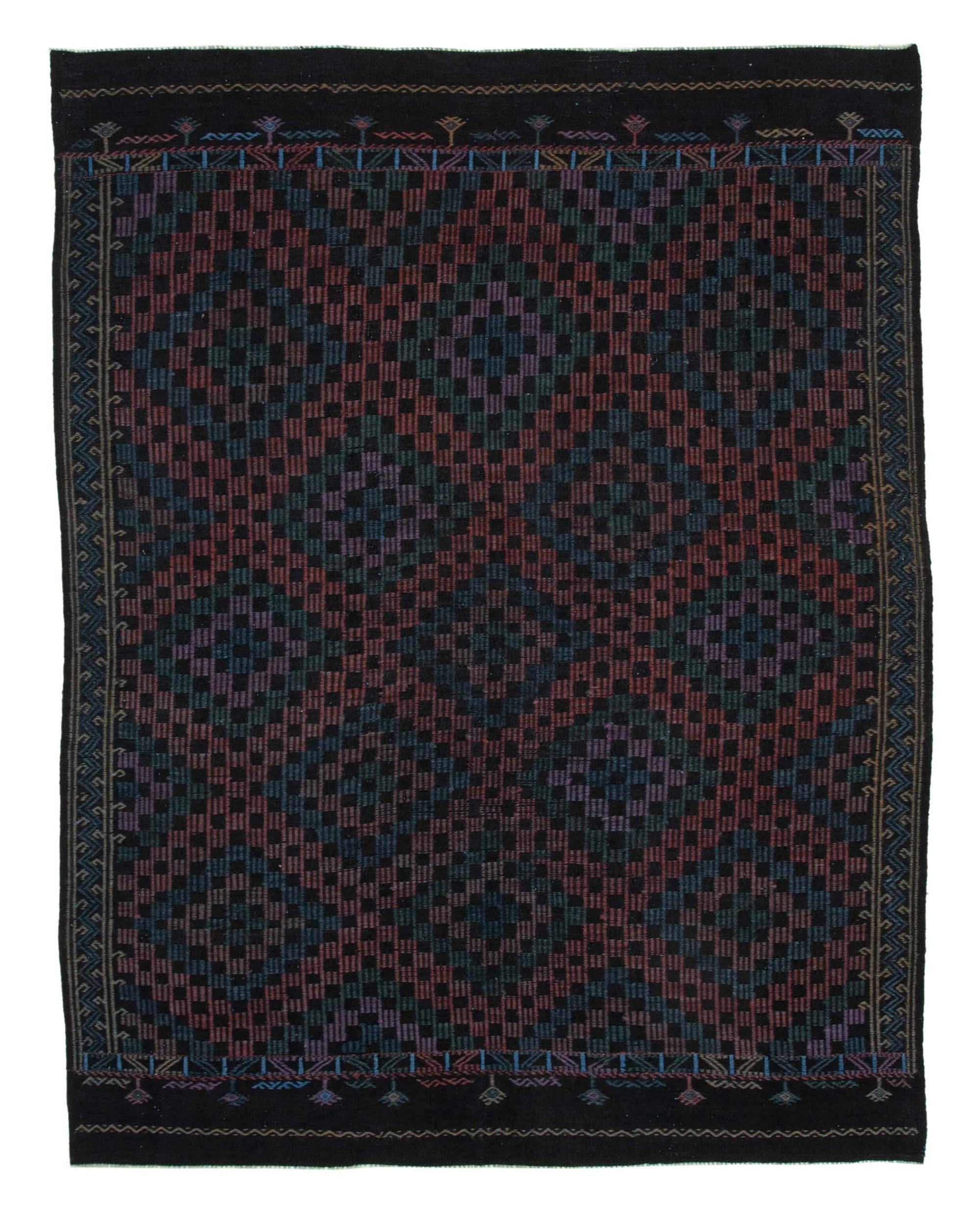 7 x 9 Black Vintage Turkish Kilim Rug - 3970