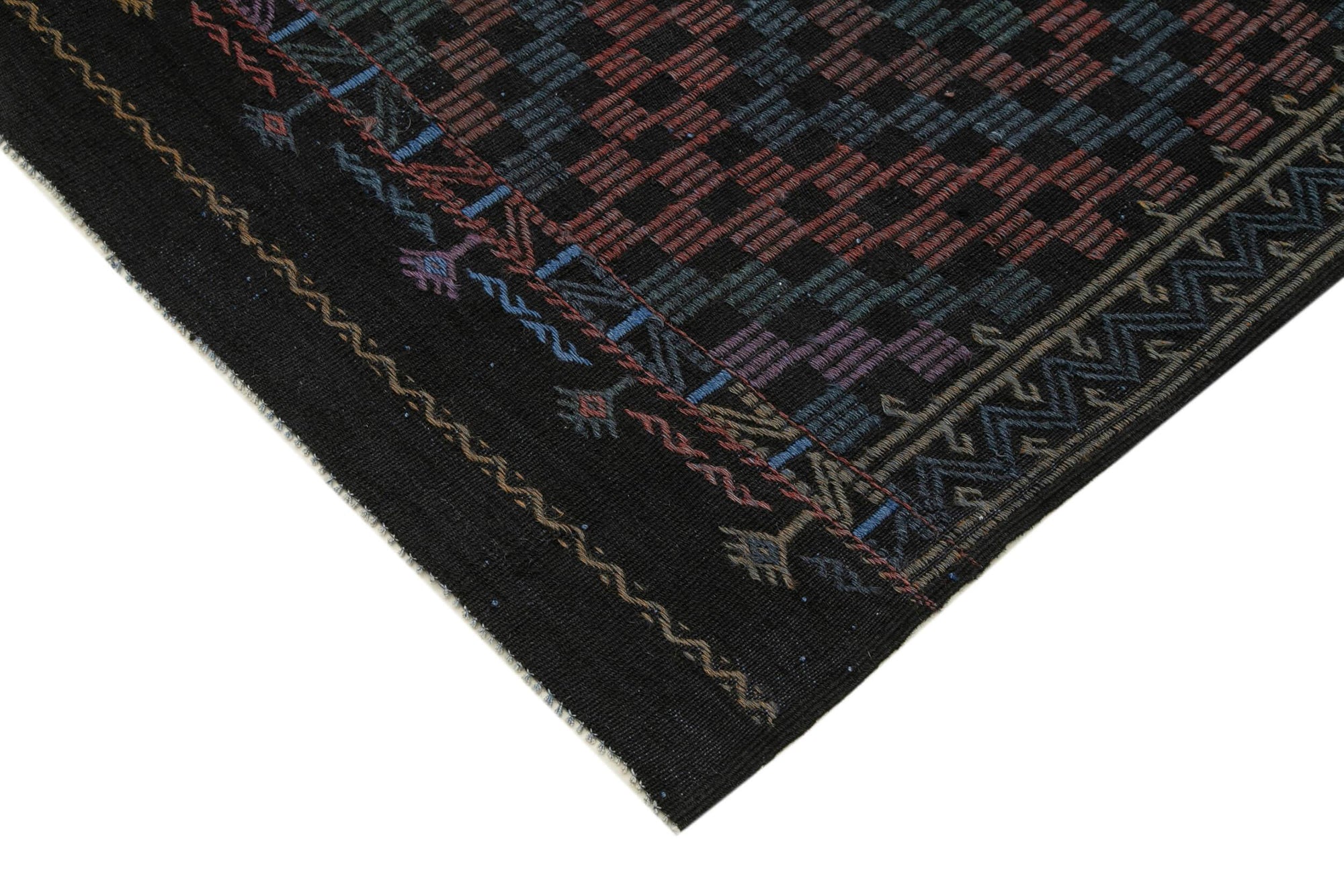 7 x 9 Black Vintage Turkish Kilim Rug - 3970