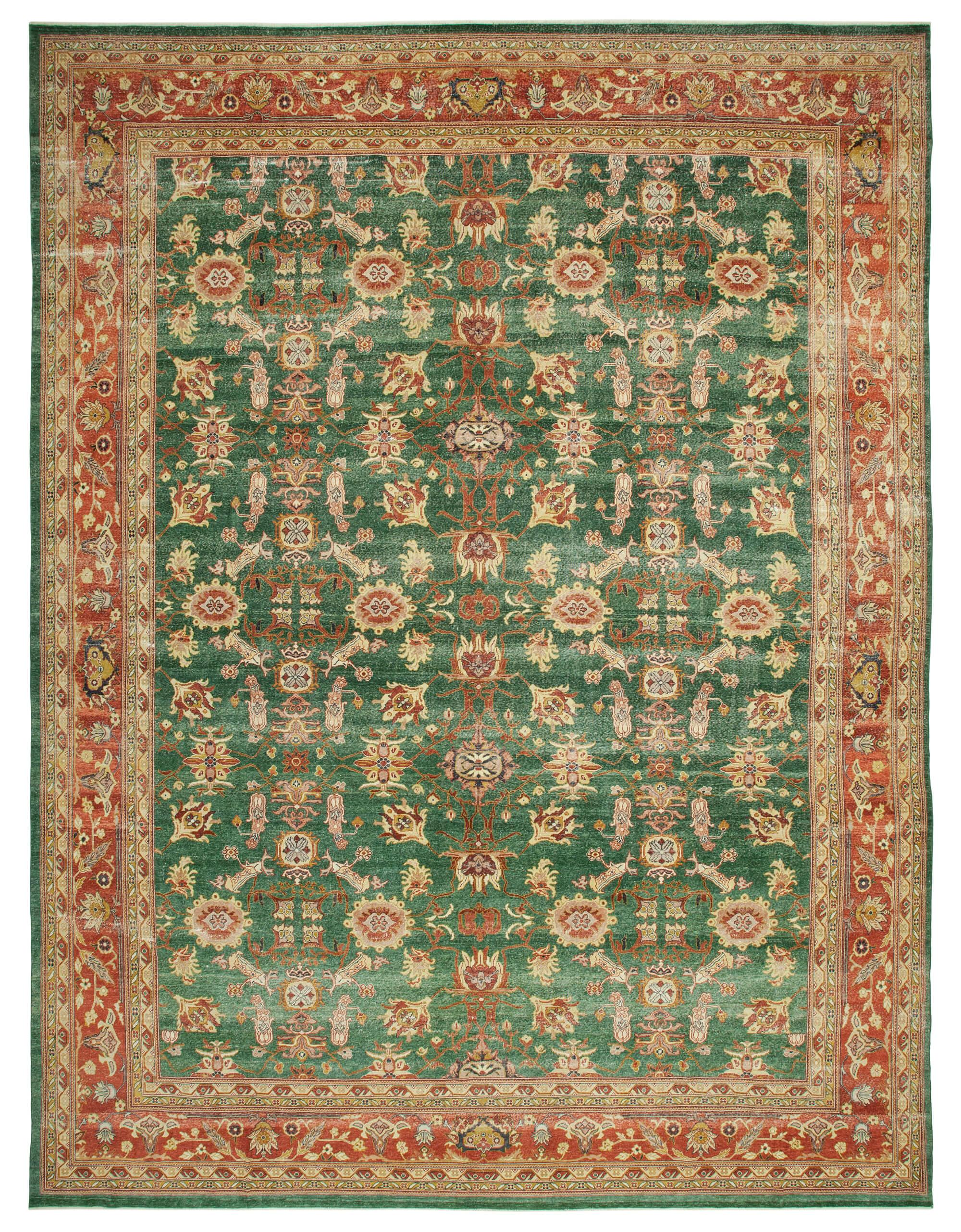 13 x 18 Green Oushak Rug - 4221