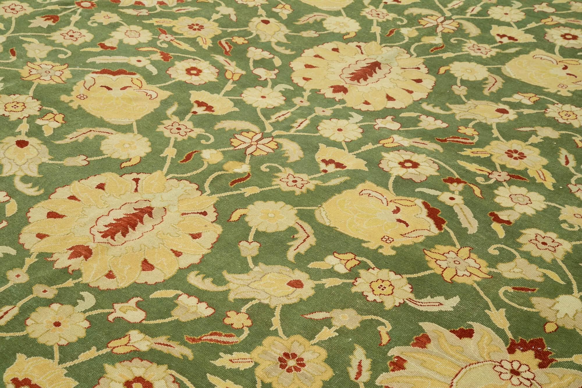 12 x 18 Green Oushak Rug - 4222