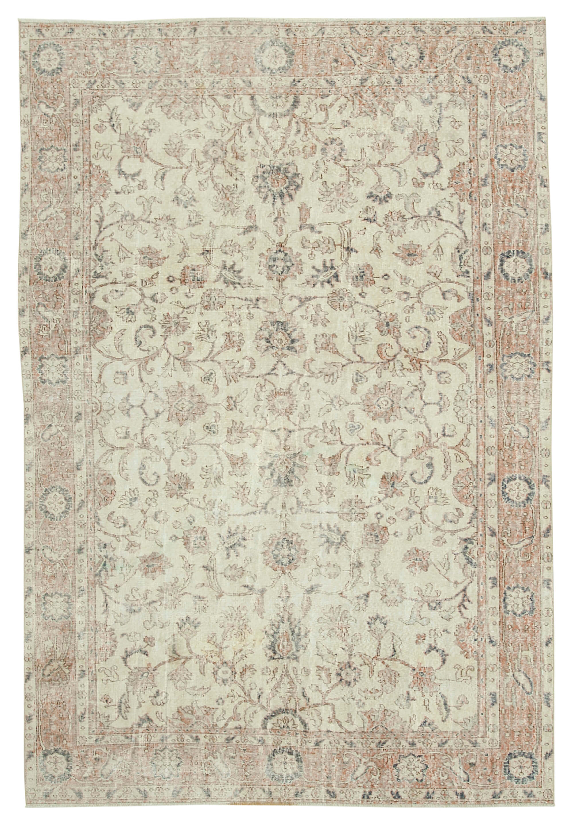 7 x 10 Beige Turkish Vintage Area Rug - 4928