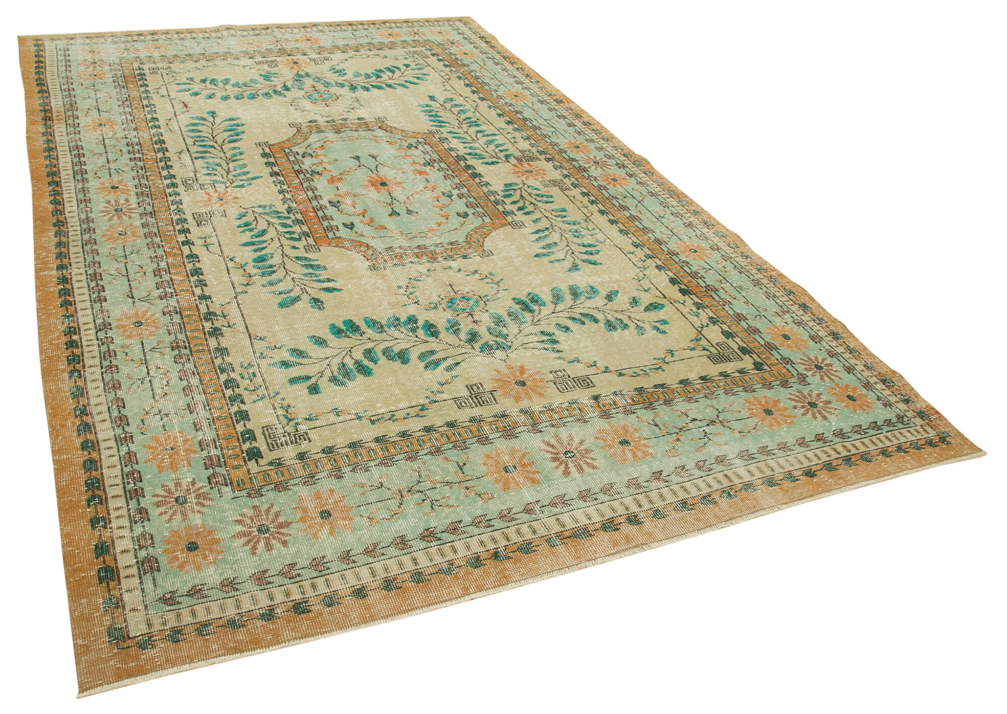 7 x 11 Beige Turkish Vintage Area Rug - 4956