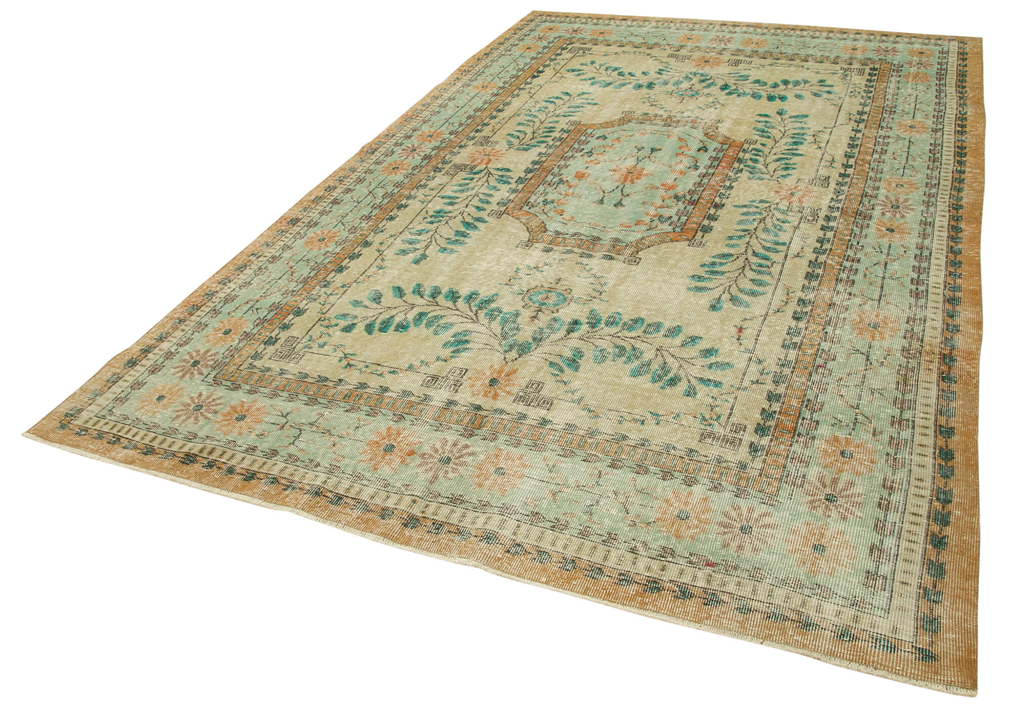 7 x 11 Beige Turkish Vintage Area Rug - 4956