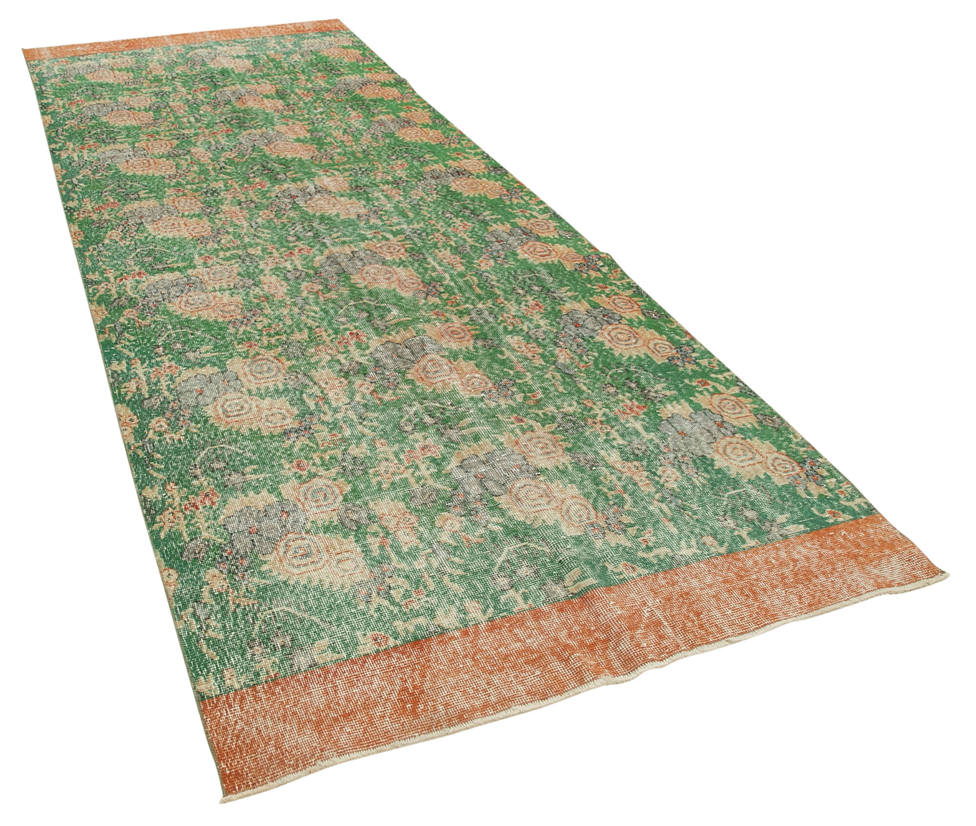 4 x 13 Green Overdyed Runner Rug - 4957