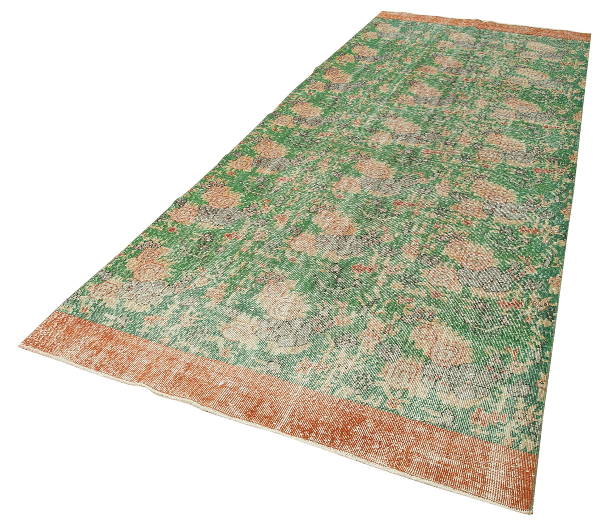 4 x 13 Green Overdyed Runner Rug - 4957