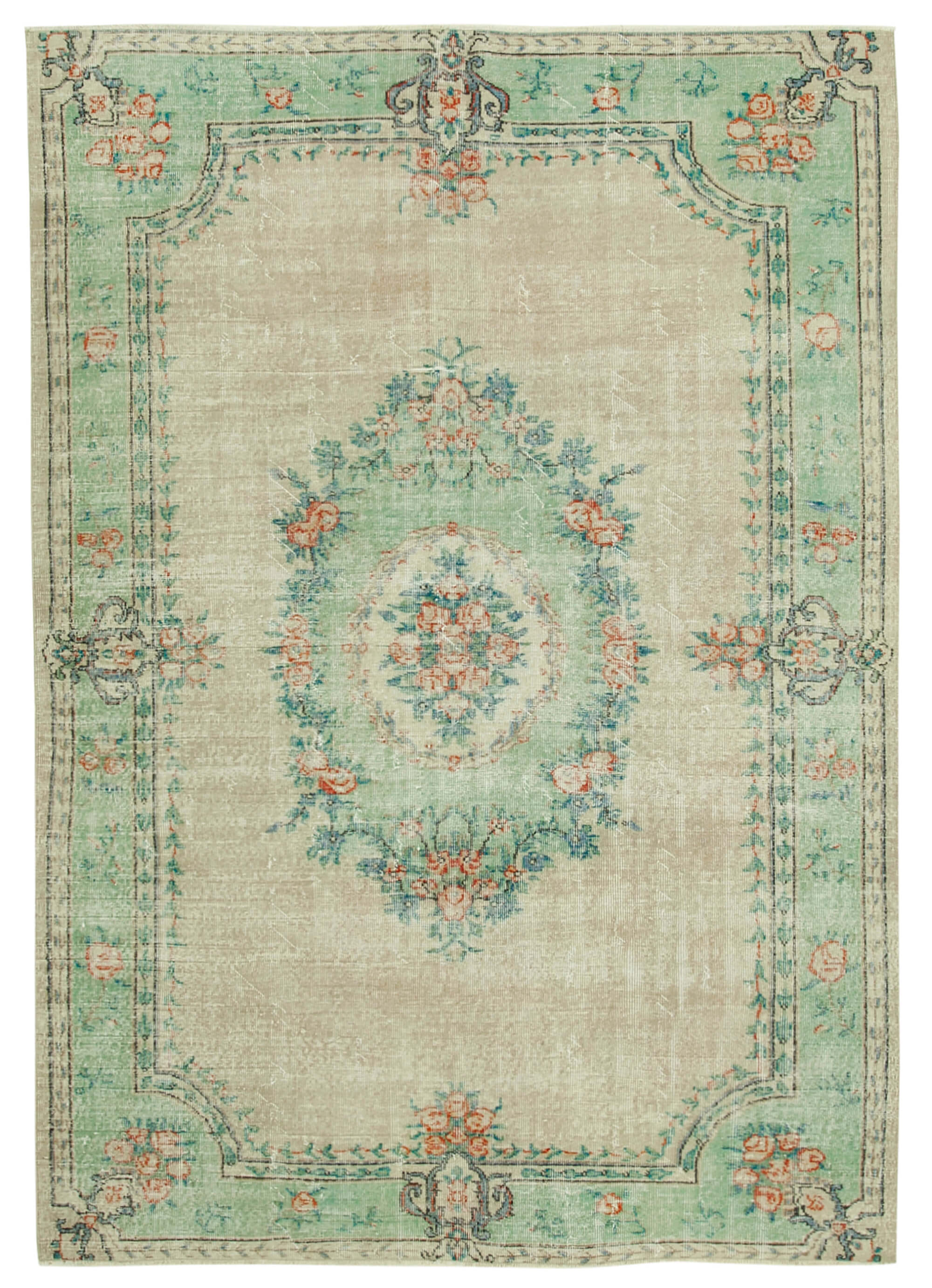 6 x 9 Beige Turkish Vintage Area Rug - 4960