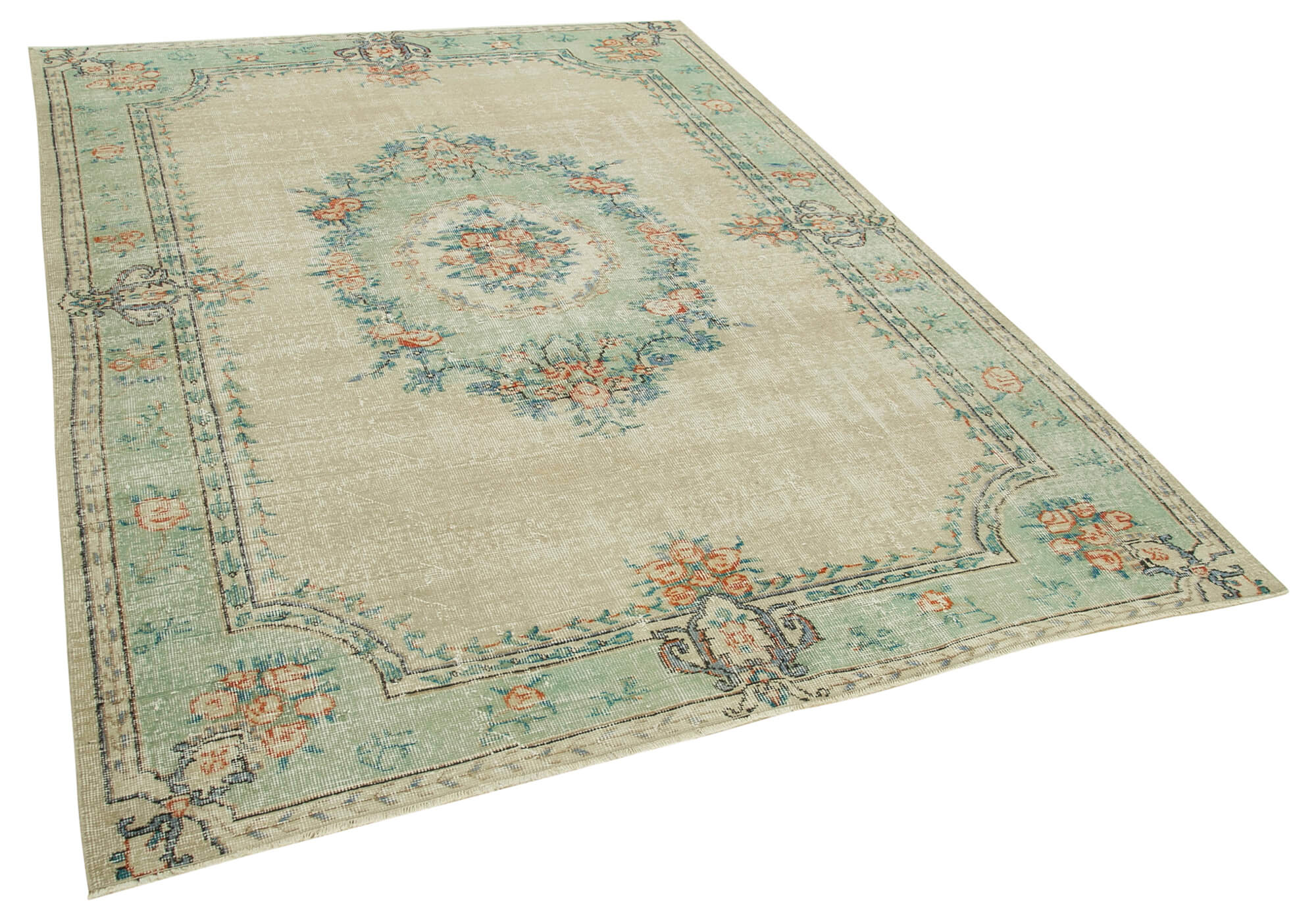 6 x 9 Beige Turkish Vintage Area Rug - 4960