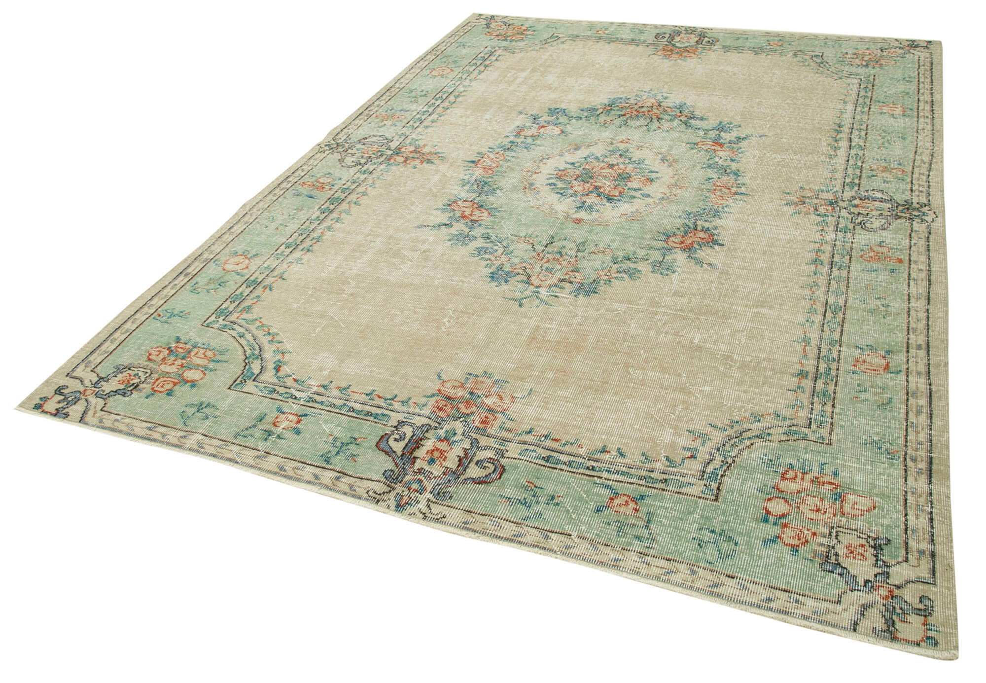 6 x 9 Beige Turkish Vintage Area Rug - 4960