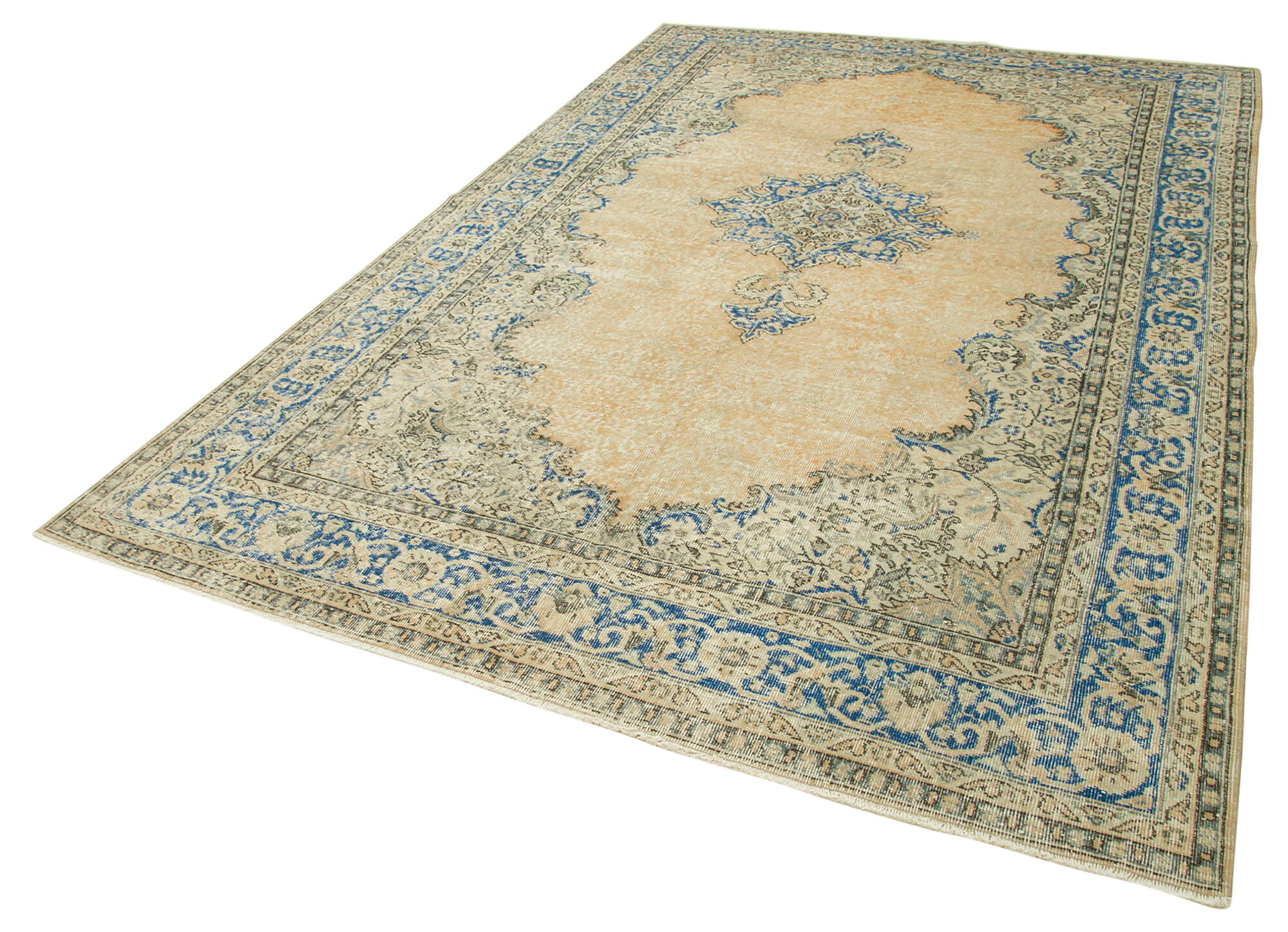 7 x 11 Beige Turkish Vintage Area Rug - 4961