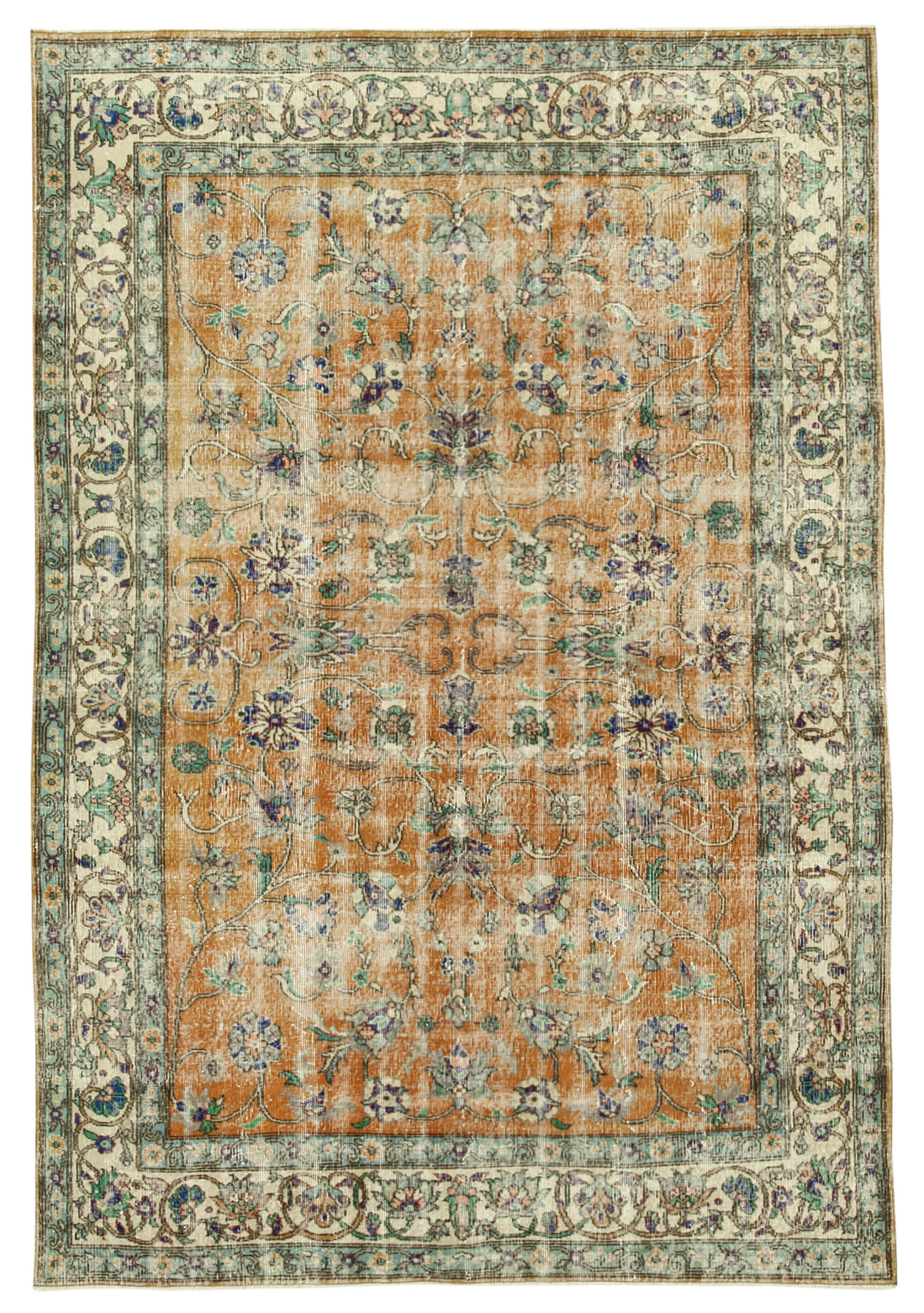 7 x 10 Beige Turkish Vintage Area Rug - 4963