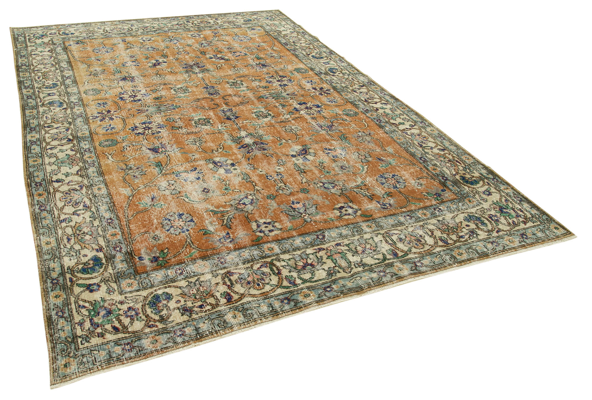 7 x 10 Beige Turkish Vintage Area Rug - 4963