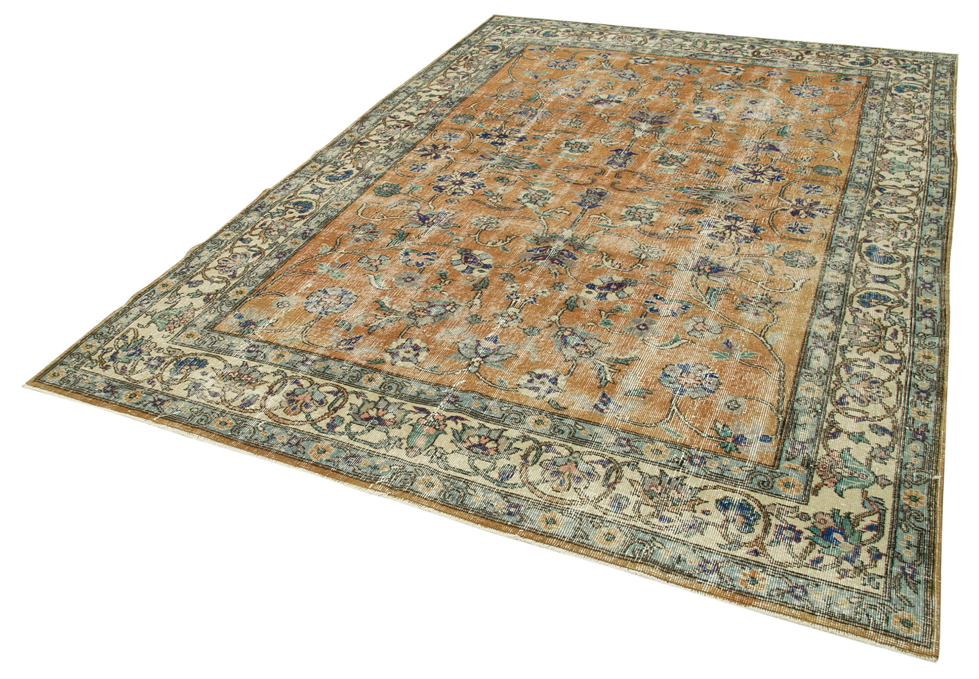 7 x 10 Beige Turkish Vintage Area Rug - 4963