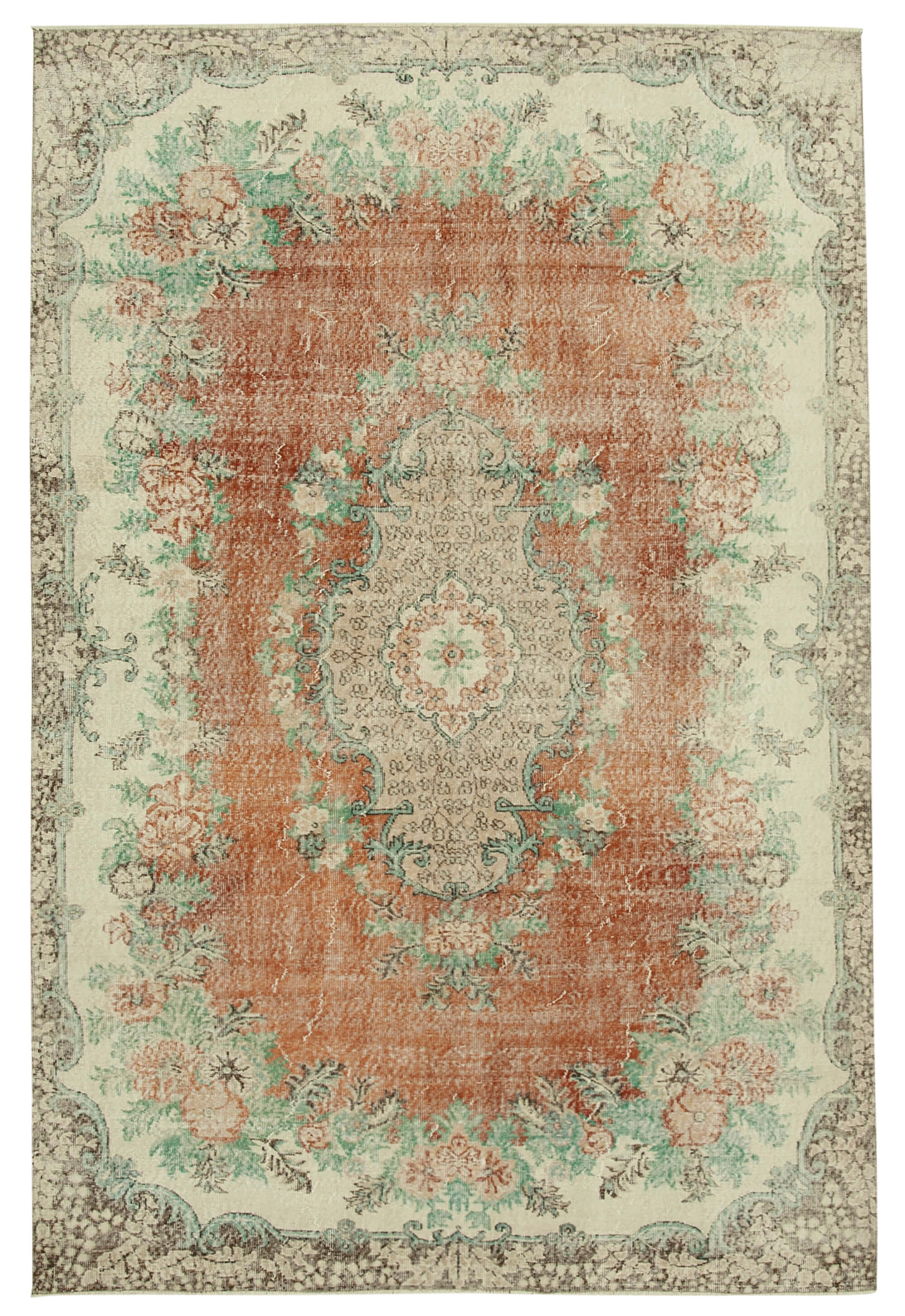 7 x 10 Beige Turkish Vintage Area Rug - 4964