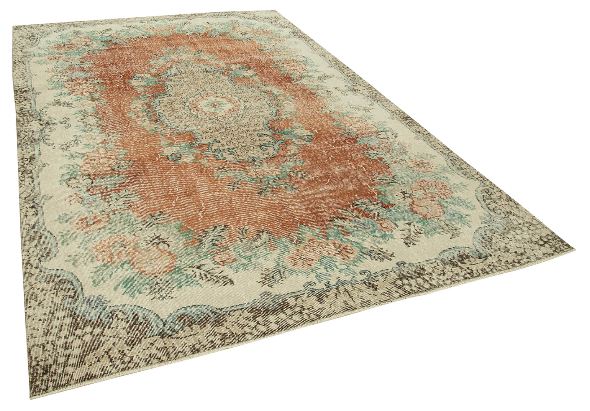 7 x 10 Beige Turkish Vintage Area Rug - 4964